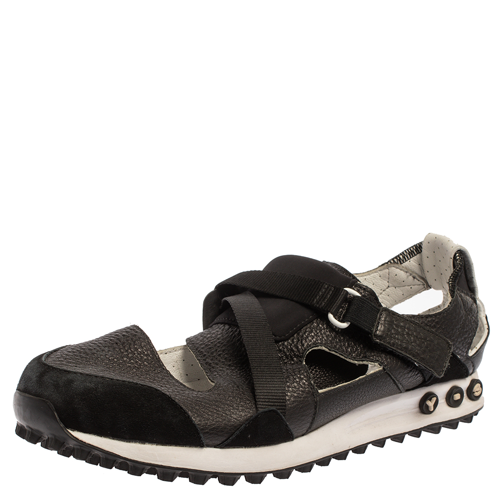 Image of Y- Black Suede And Leather Strappy Velcro Sandal Sneakers Size
