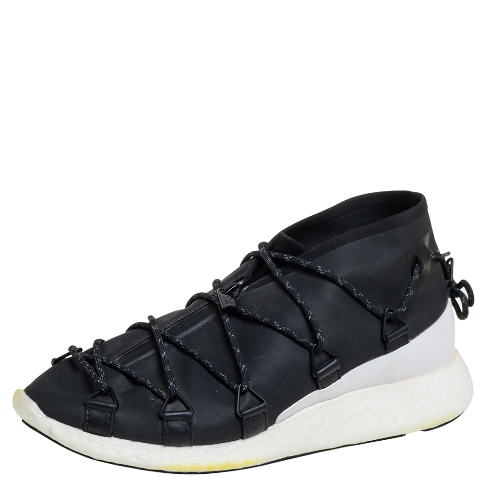 Y-3 Black Synthetic Fabric Cross Lace Run Sneakers Size 39 1/3