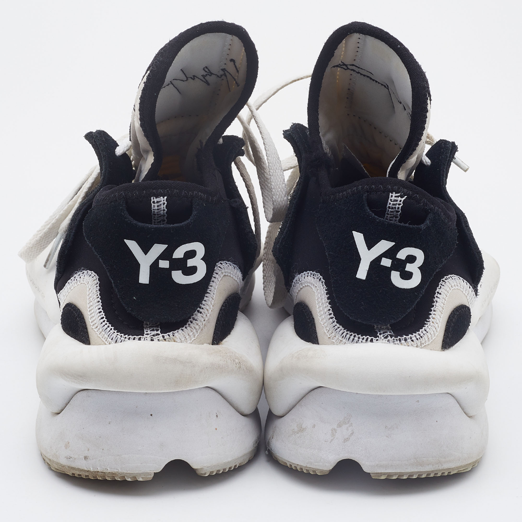Y-3 Black/White Leather And Fabric Kaiwa Sneakers Size 40