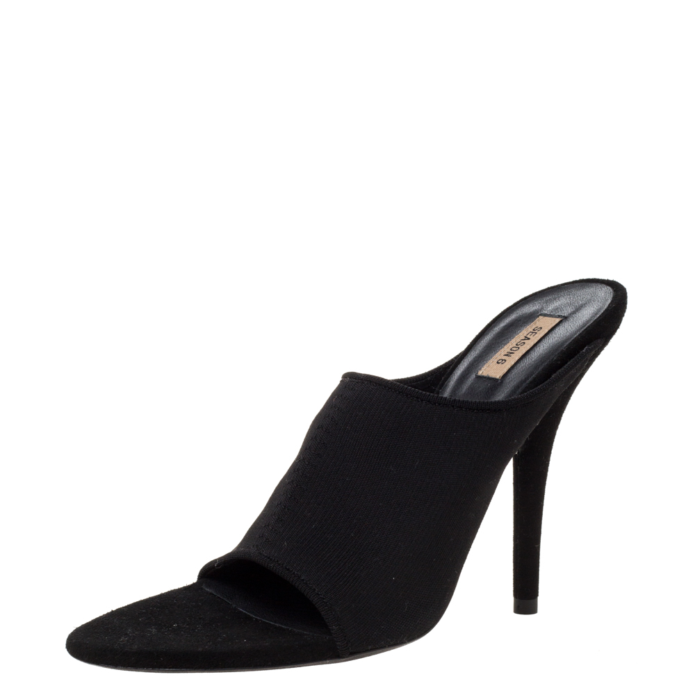 Image of Yeezy Black Stretch Knit Season  Mule Sandals Size