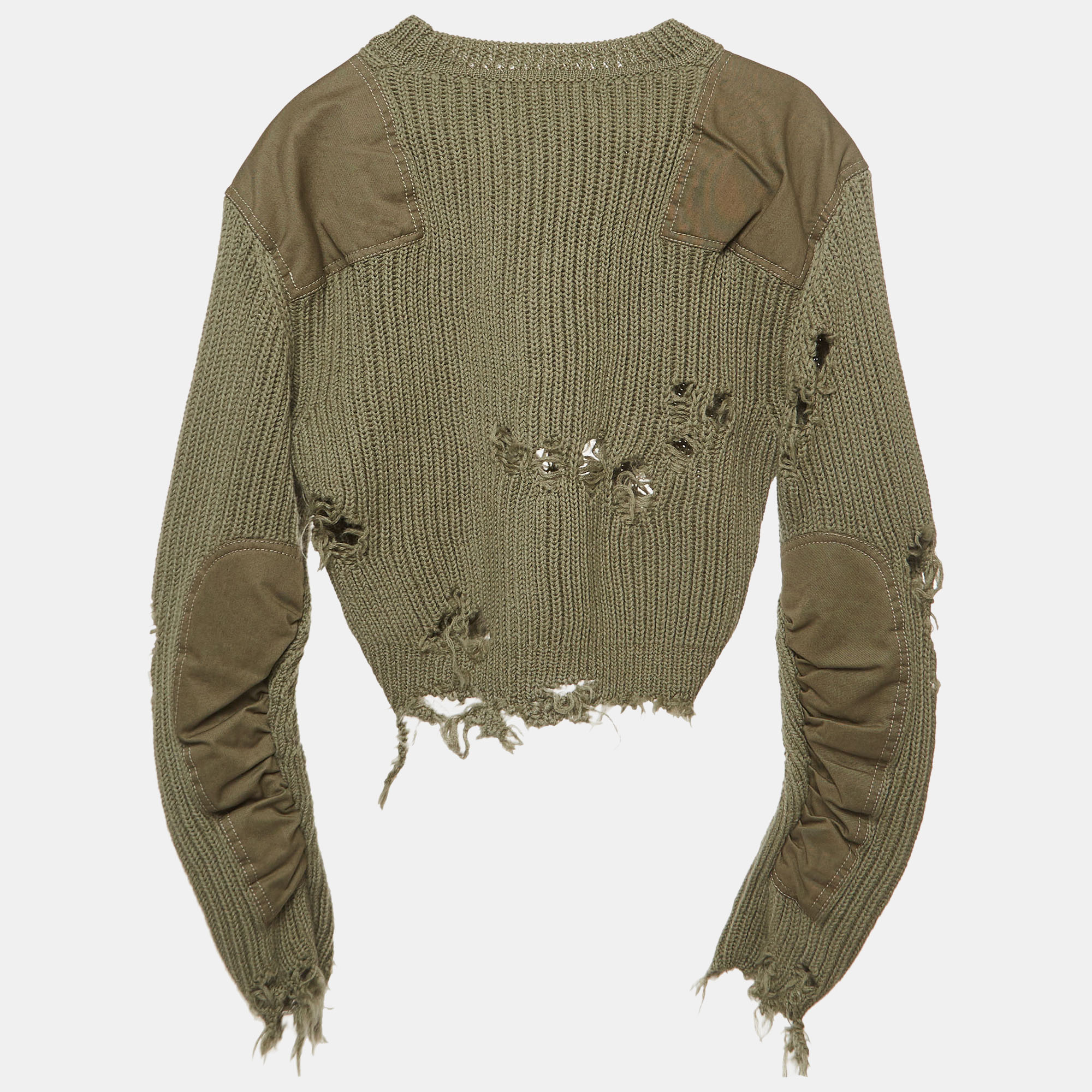 Yeezy Season 3 Green Destroyed Military Rib Wool Cropped Sweater S