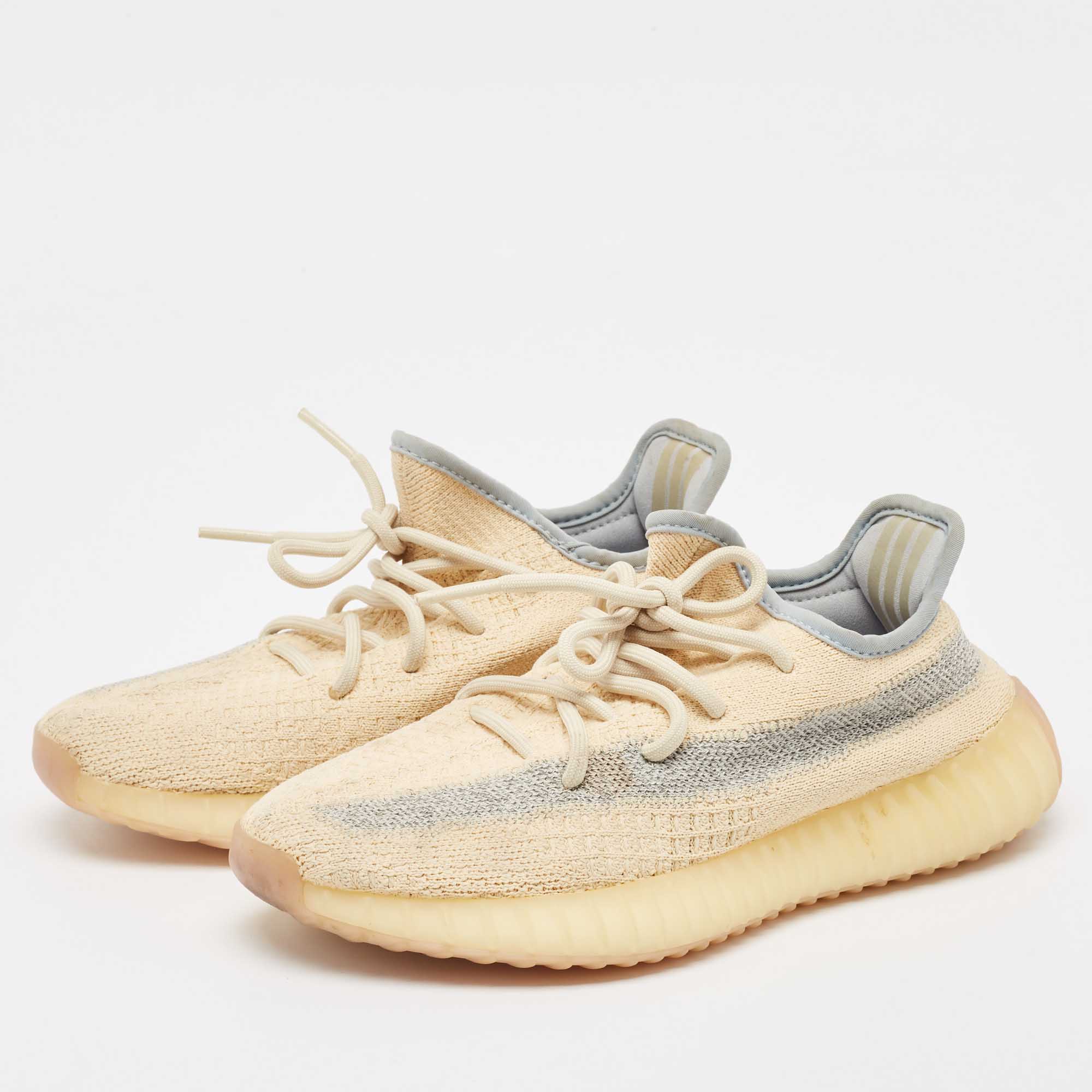 Yeezy X Adidas Light Yellow Knit Fabric Boost 350 V2 Linen Sneakers Size 37 1/3