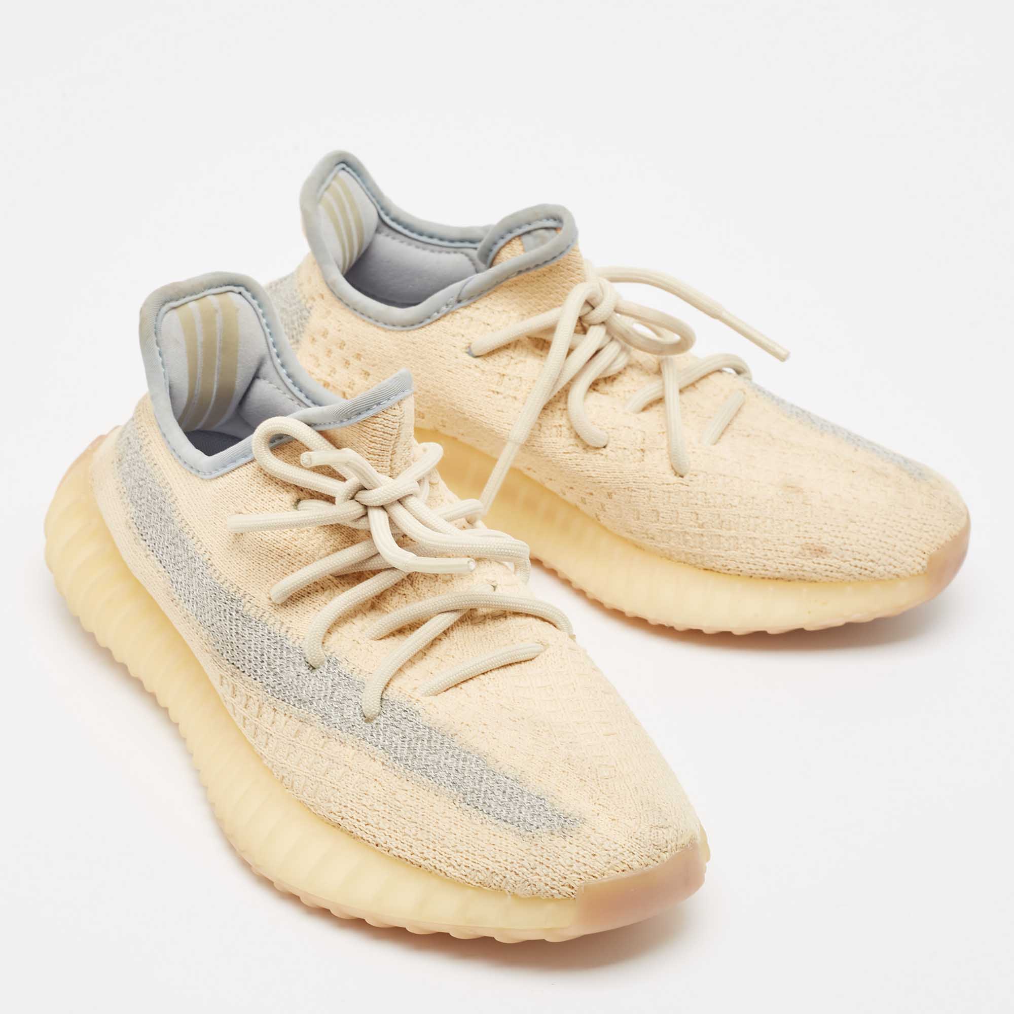 Yeezy X Adidas Light Yellow Knit Fabric Boost 350 V2 Linen Sneakers Size 37 1/3