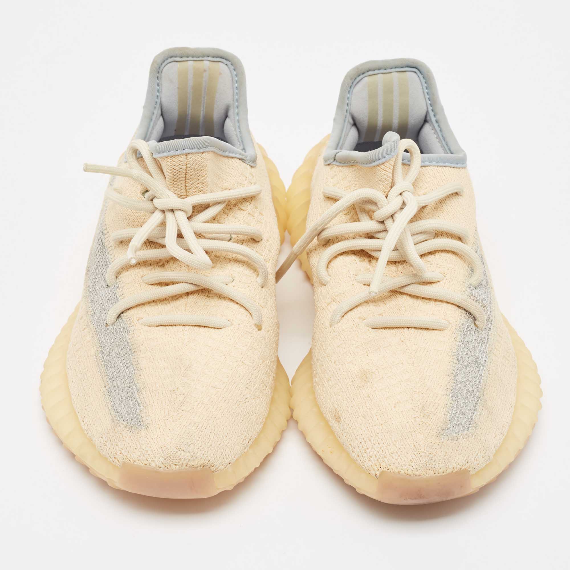 Yeezy X Adidas Light Yellow Knit Fabric Boost 350 V2 Linen Sneakers Size 37 1/3