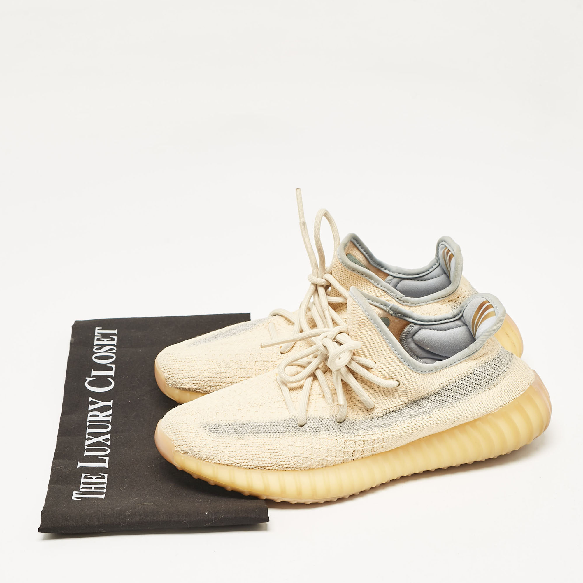 Yeezy X Adidas Light Beige Knit Fabric Boost 350 V2 Linen Sneakers Size 39 1/3