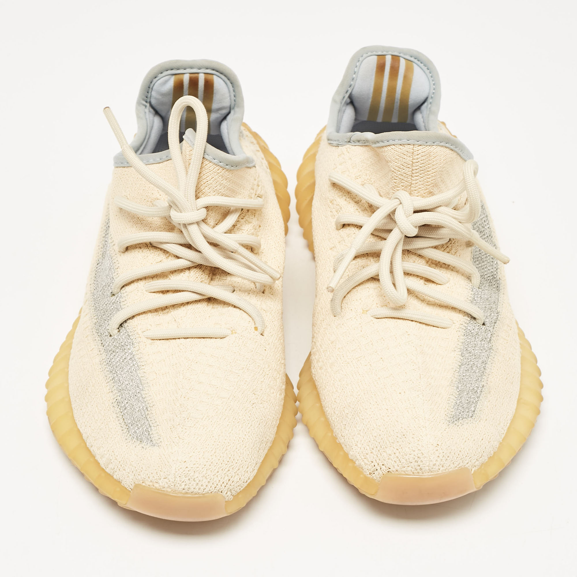 Yeezy X Adidas Light Beige Knit Fabric Boost 350 V2 Linen Sneakers Size 39 1/3