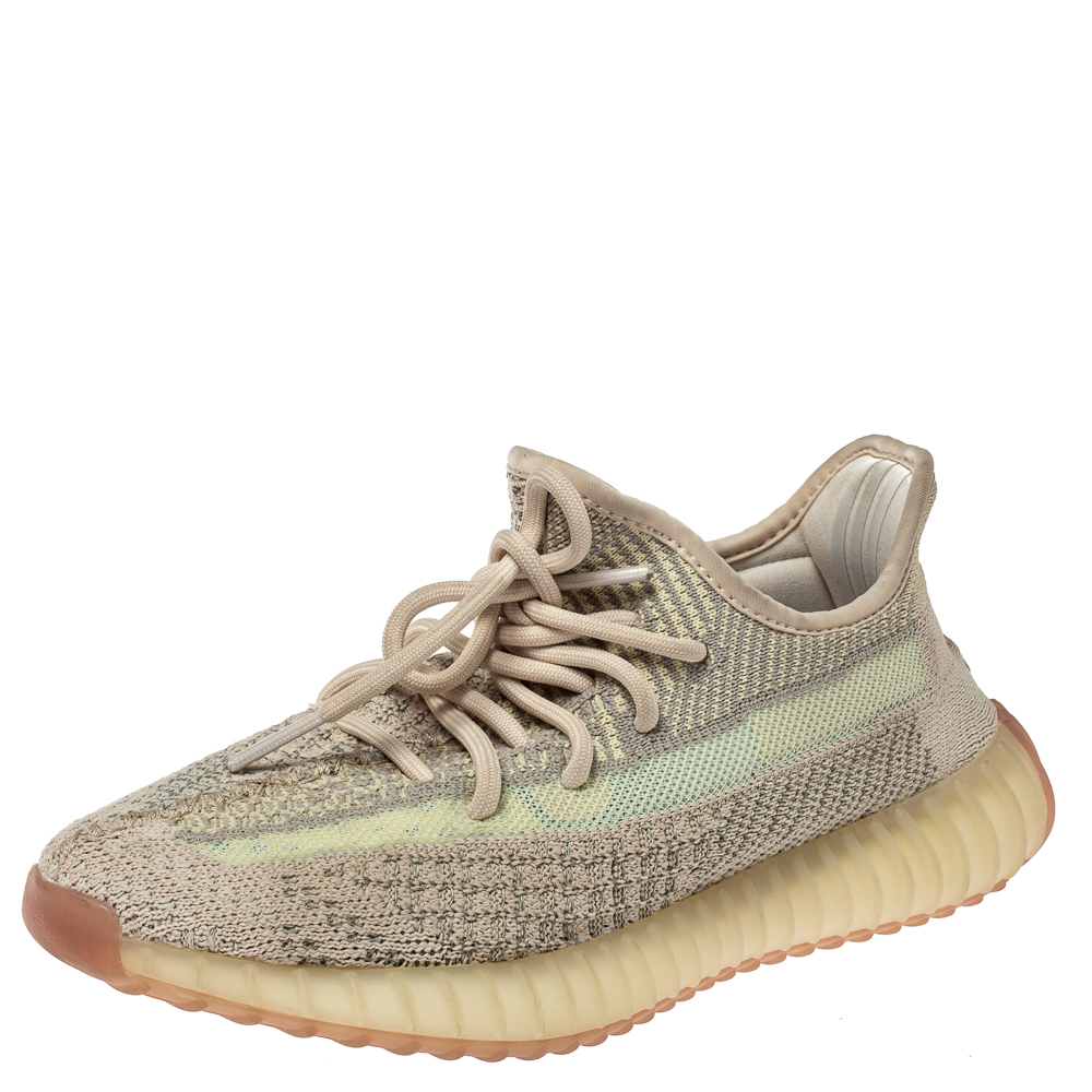 Image of Adidas Yeezy  Green/Beige Knit Fabric V Citrin Sneakers Size .