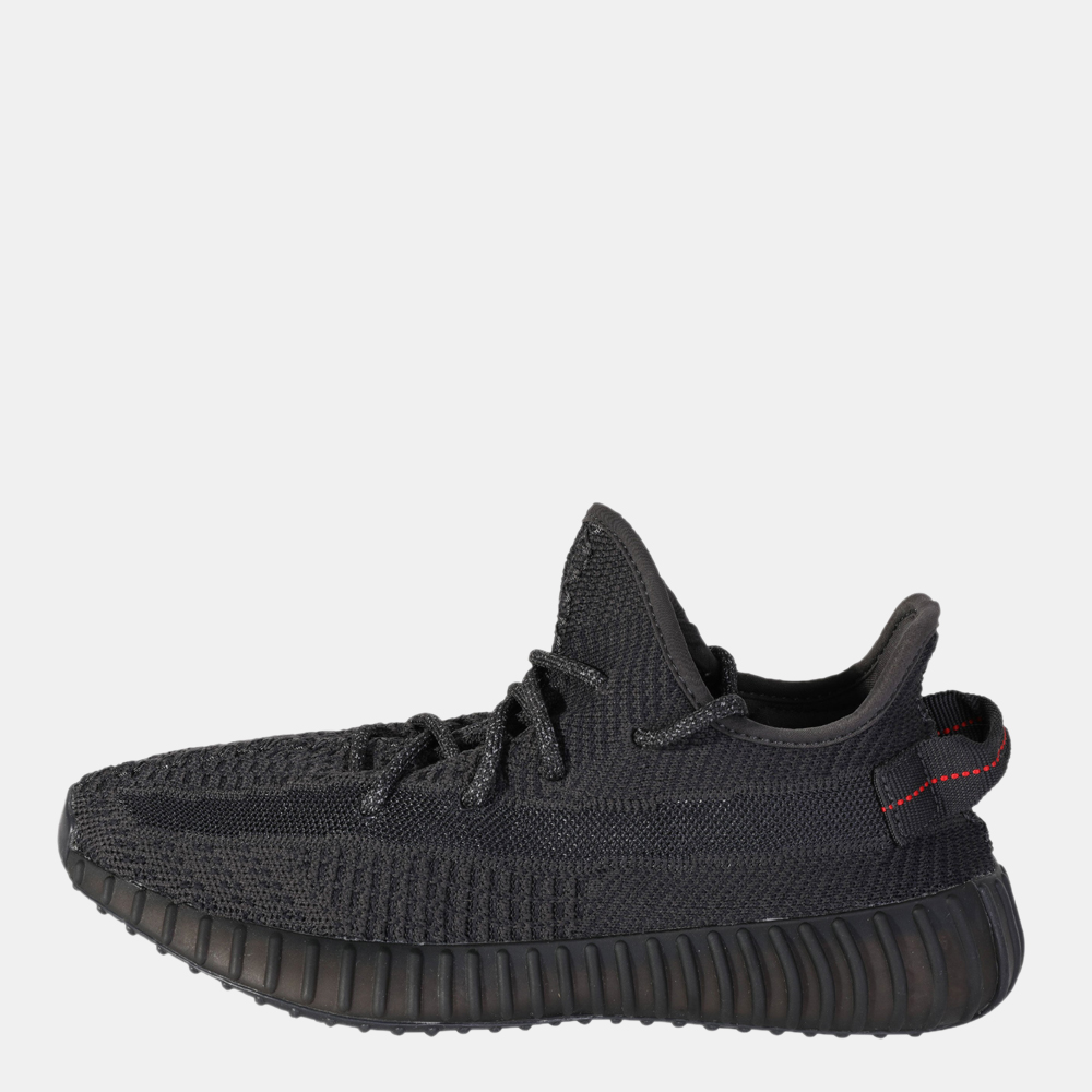 Yeezy x adidas black knit fabric boost 350 v2 black non-reflective sneakers size 40