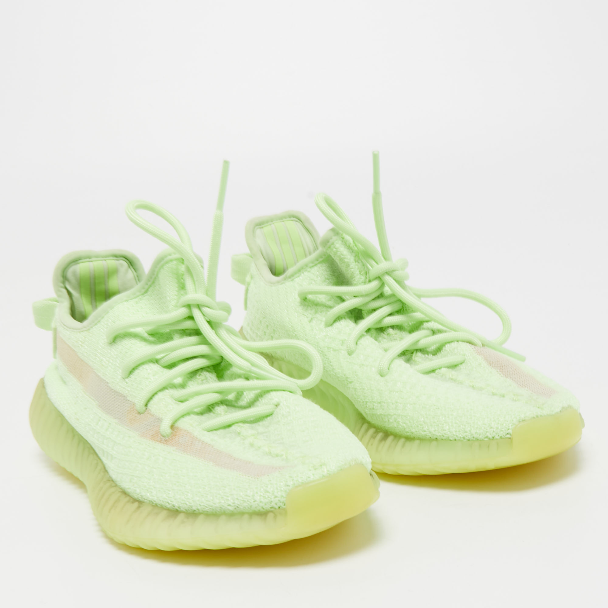 Yeezy X Adidas Neon Green Knit Fabric Boost 350 V2 Glow Sneakers Size 40