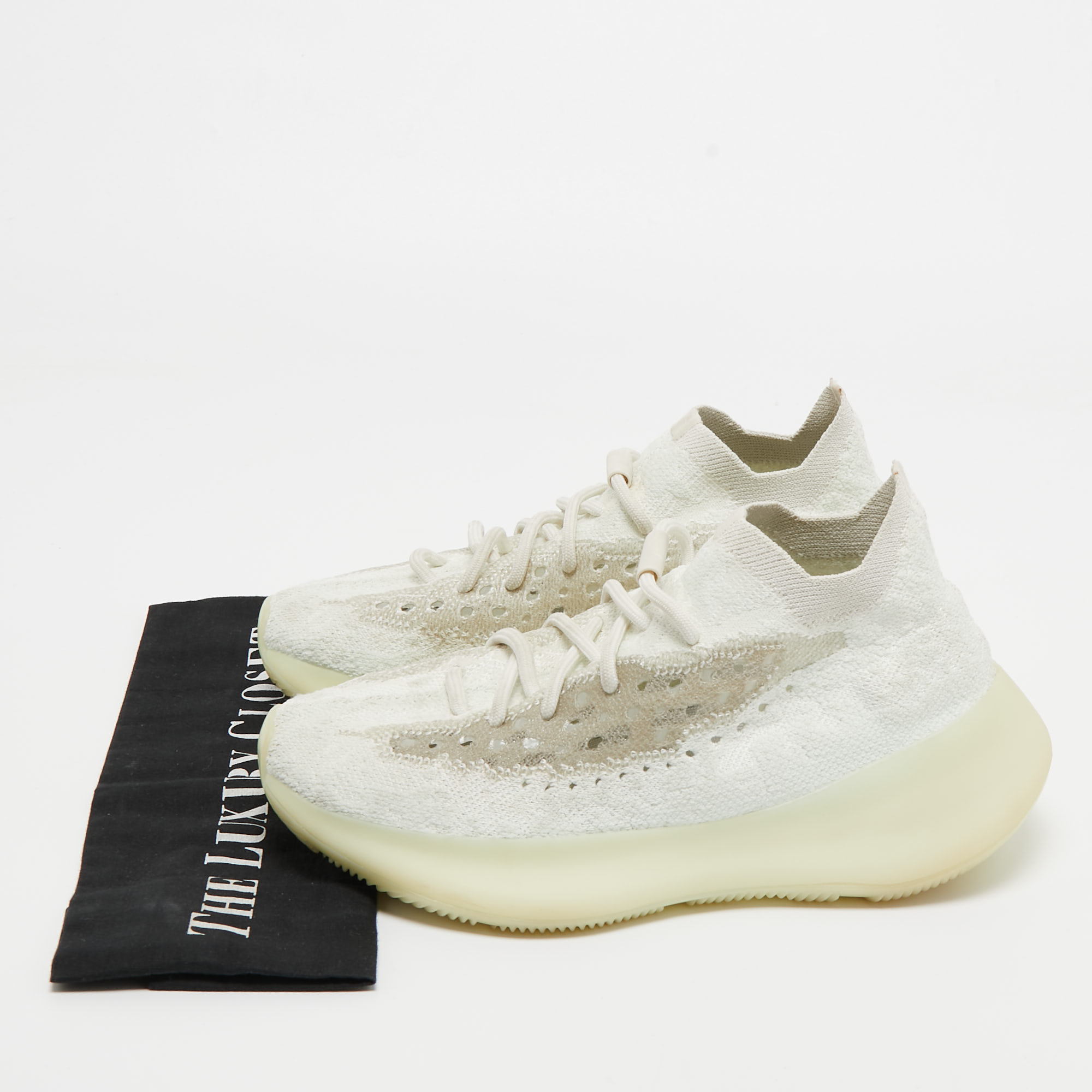 Yeezy X Adidas White Knit Fabric Boost 380 Calcite-Glow Sneakers Size 39 1/3