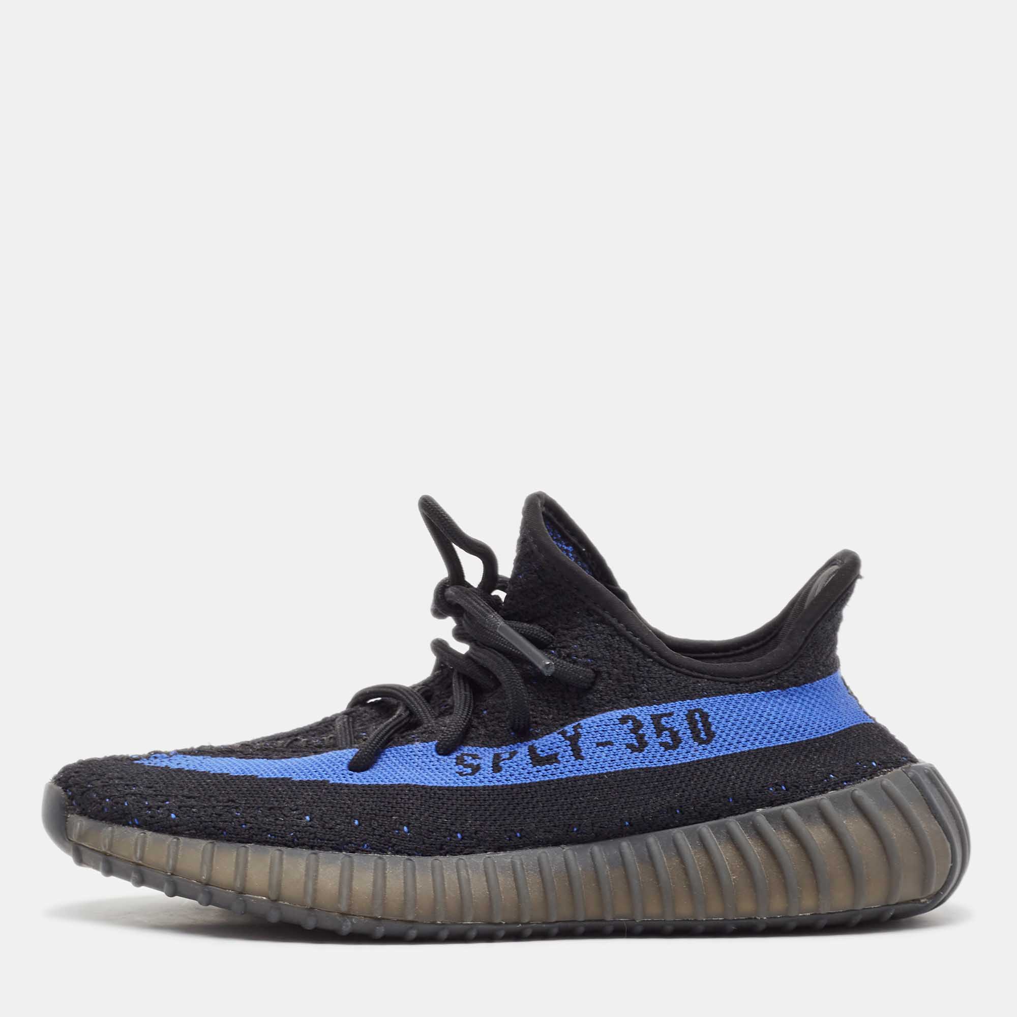 Yeezy x adidas black/blue knit fabric boost 350 v2 dazzling blue sneakers size 38 2/3