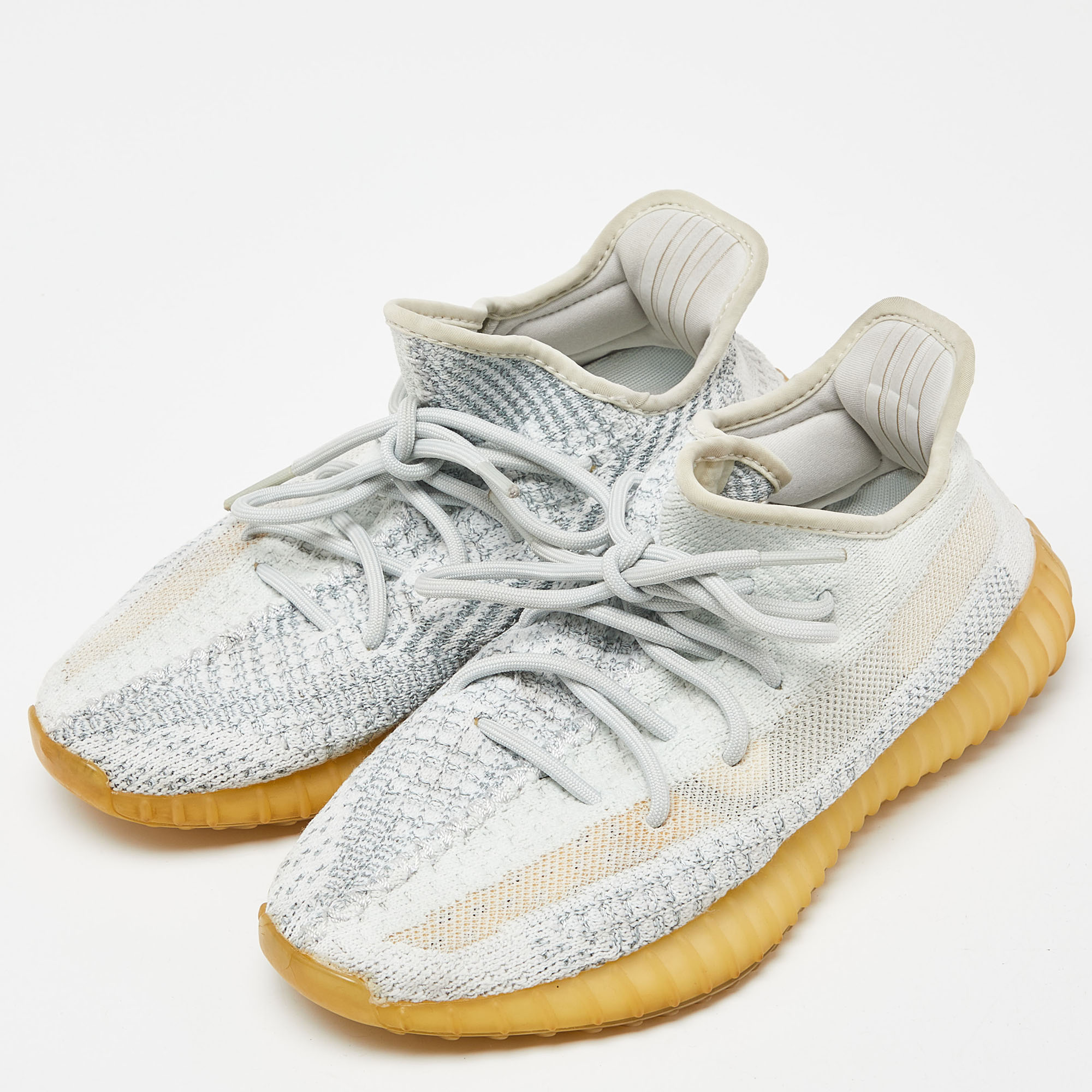 Yeezy X Adidas Blue/White Knit Fabric Boost 350 V2 Cloud White Reflective Sneakers Size 39 1/3