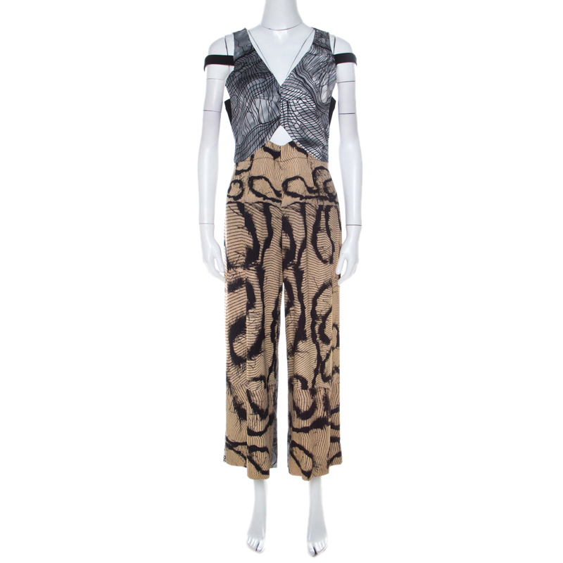Image of Yigal Azrouel Multicolor Abstract Print Strappy Cropped Jumpsuit M