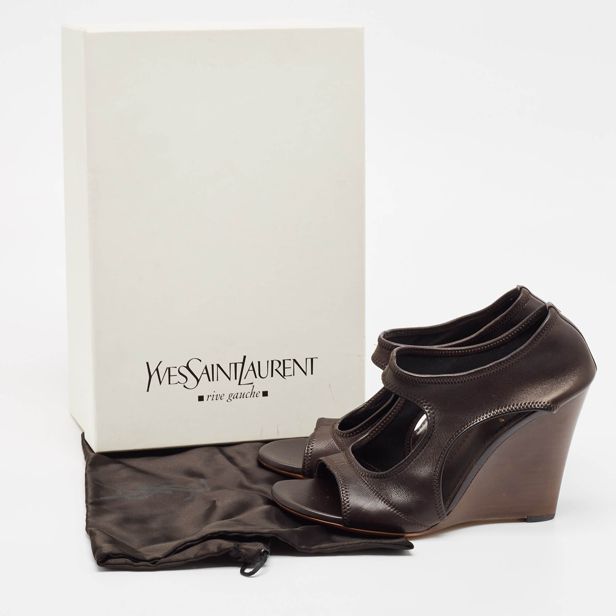 Yves Saint Laurent Brown Leather Wedge Sandals Size 39