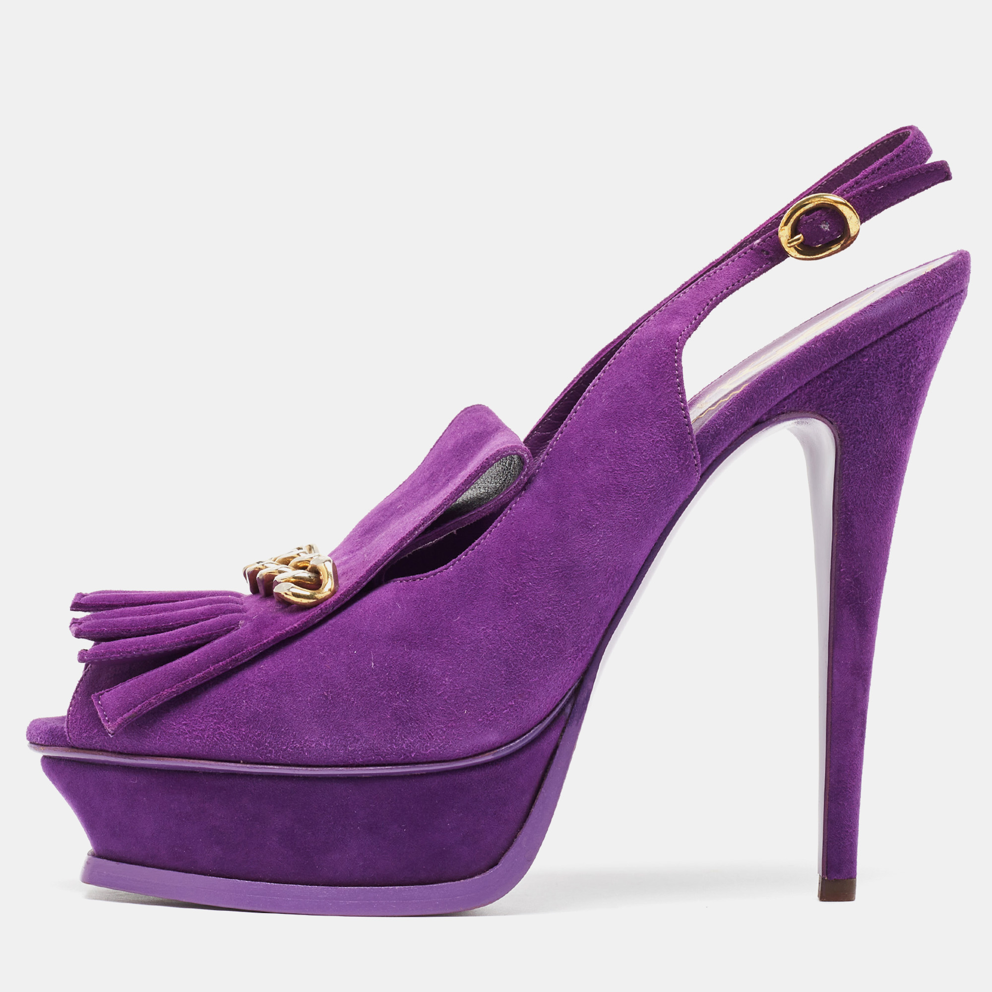 Yves saint laurent purple suede slingback platform sandals size 41