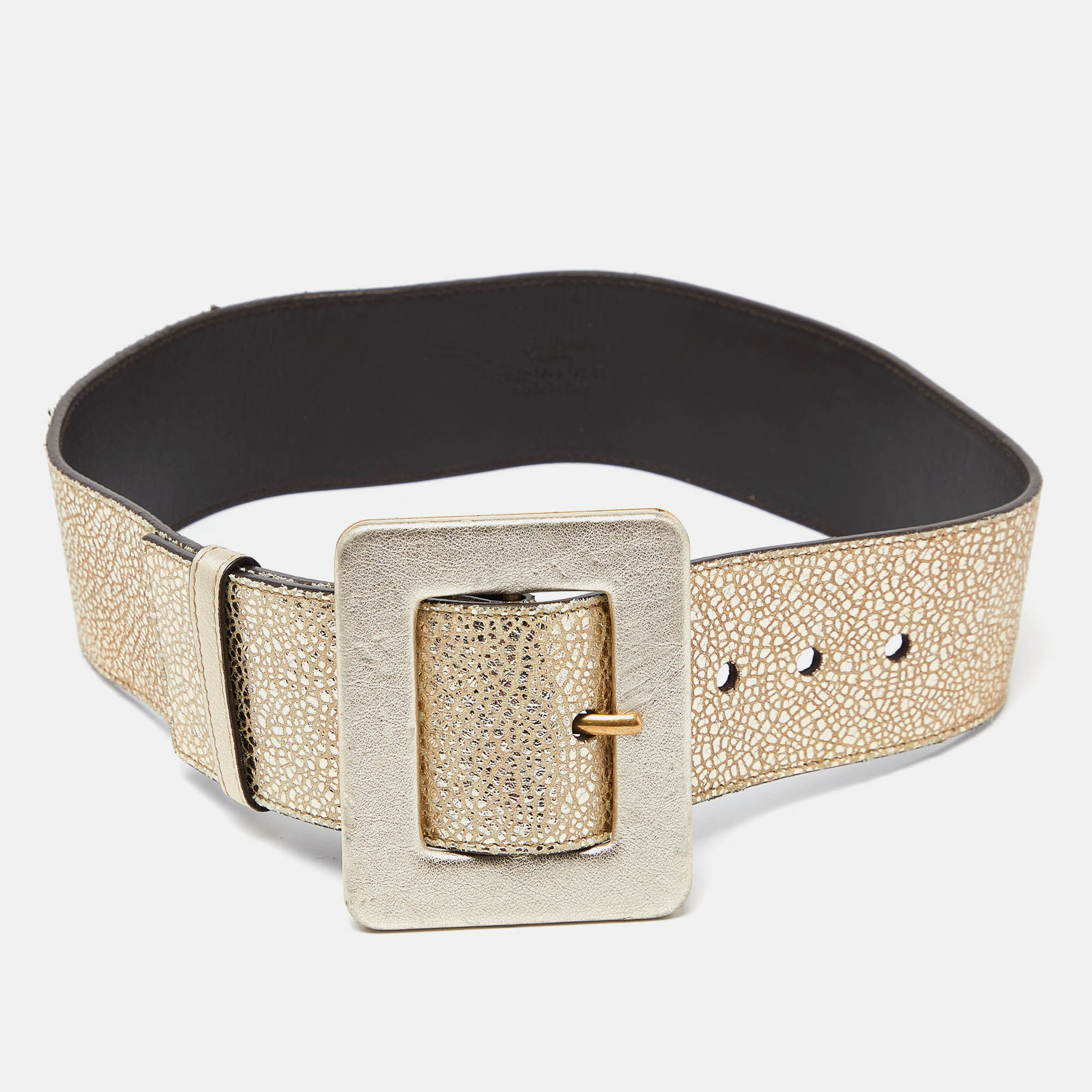 Yves saint laurent gold leather buckle waist belt 70cm