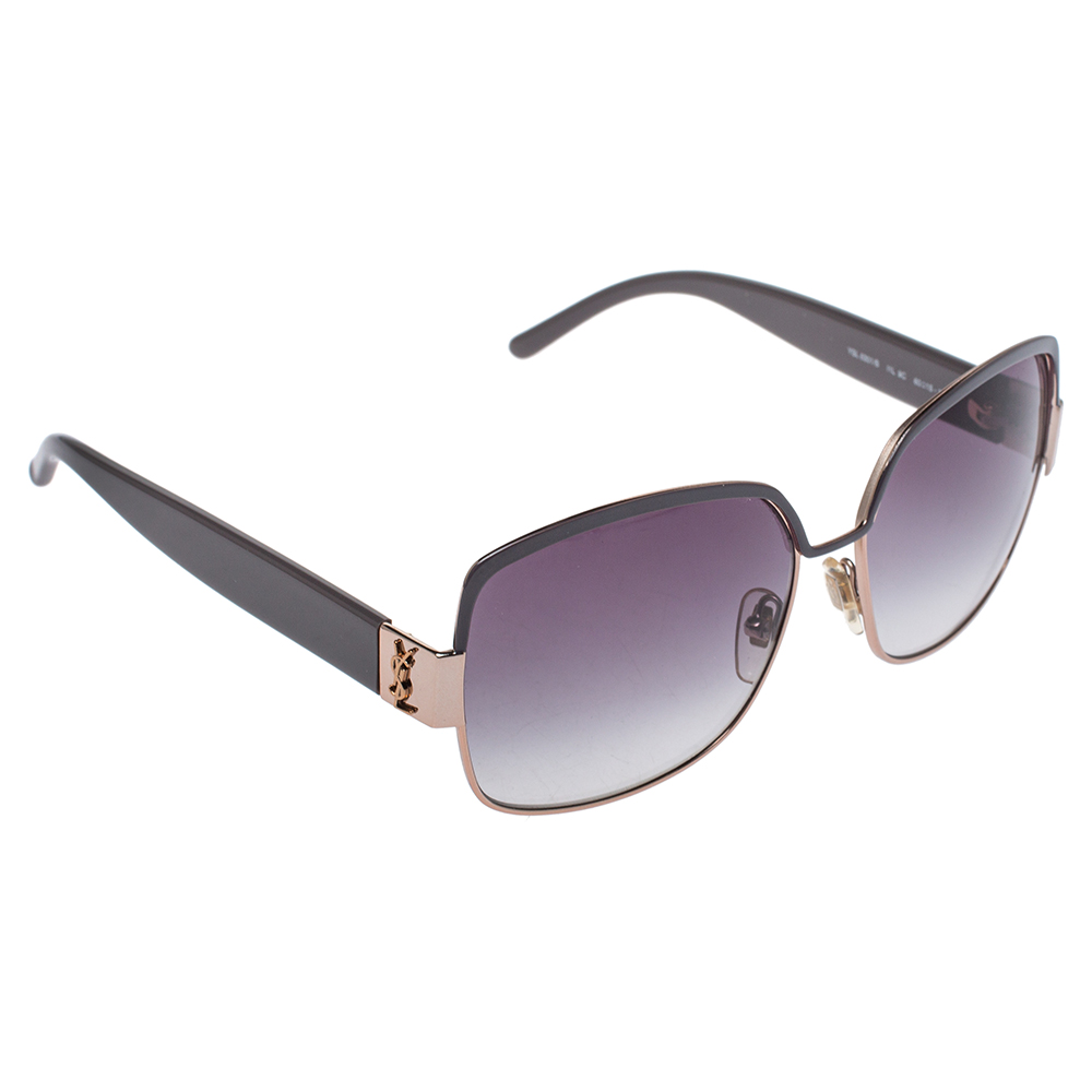 Image of Yves Saint Laurent Rose Gold/Grey Gradient YSL /S Square Sunglasses