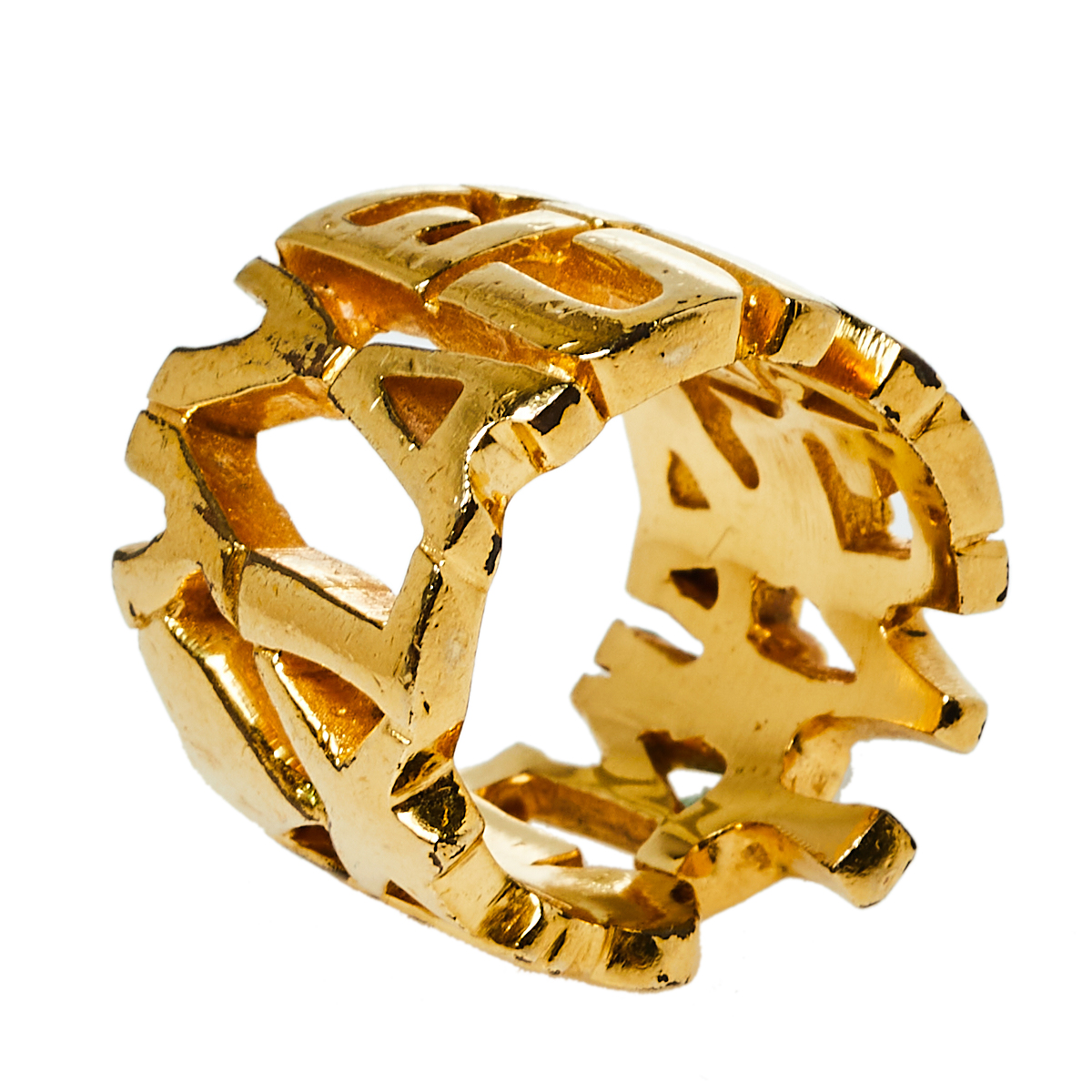 Yves Saint Laurent Vintage Gold Tone Logo Band Ring Size EU 52