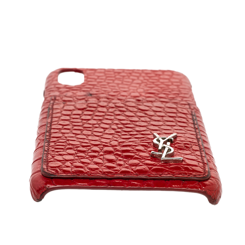 Saint Laurent Paris Red Croc Embossed Leather IPhone XS Max Case