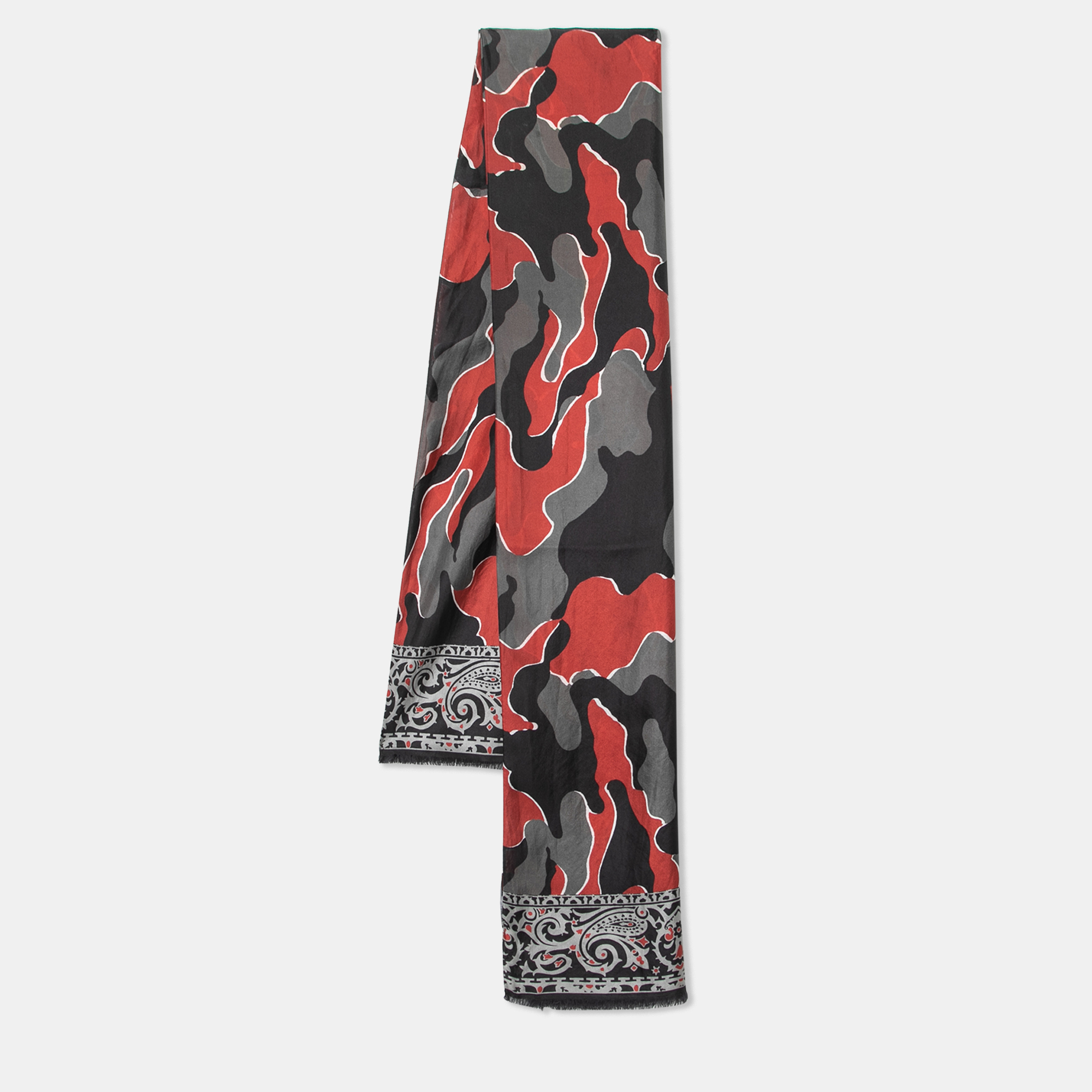 Yves Saint Laurent Multicolour Camo Print Silk Scarf