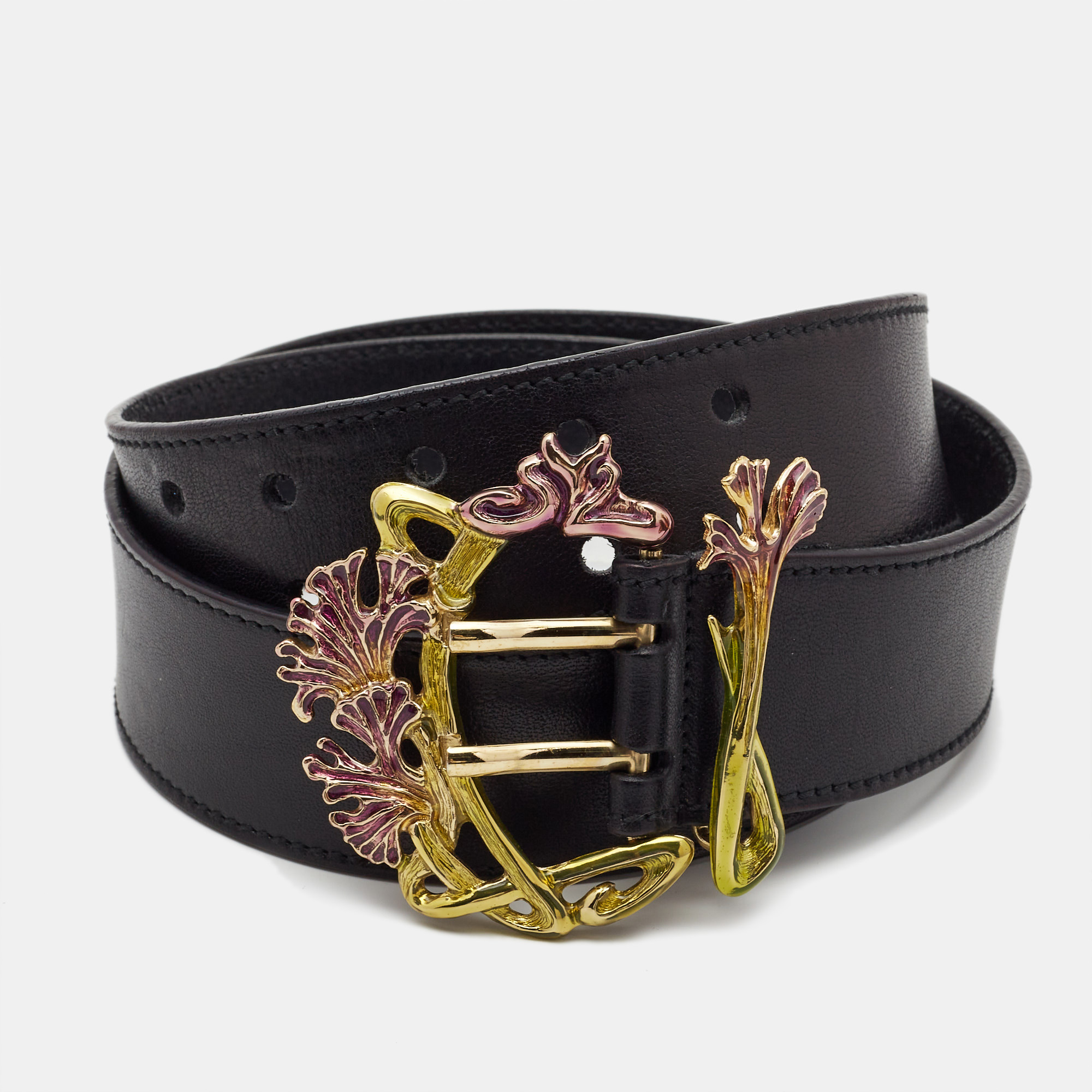 Yves saint laurent black leather buckle belt 90cm