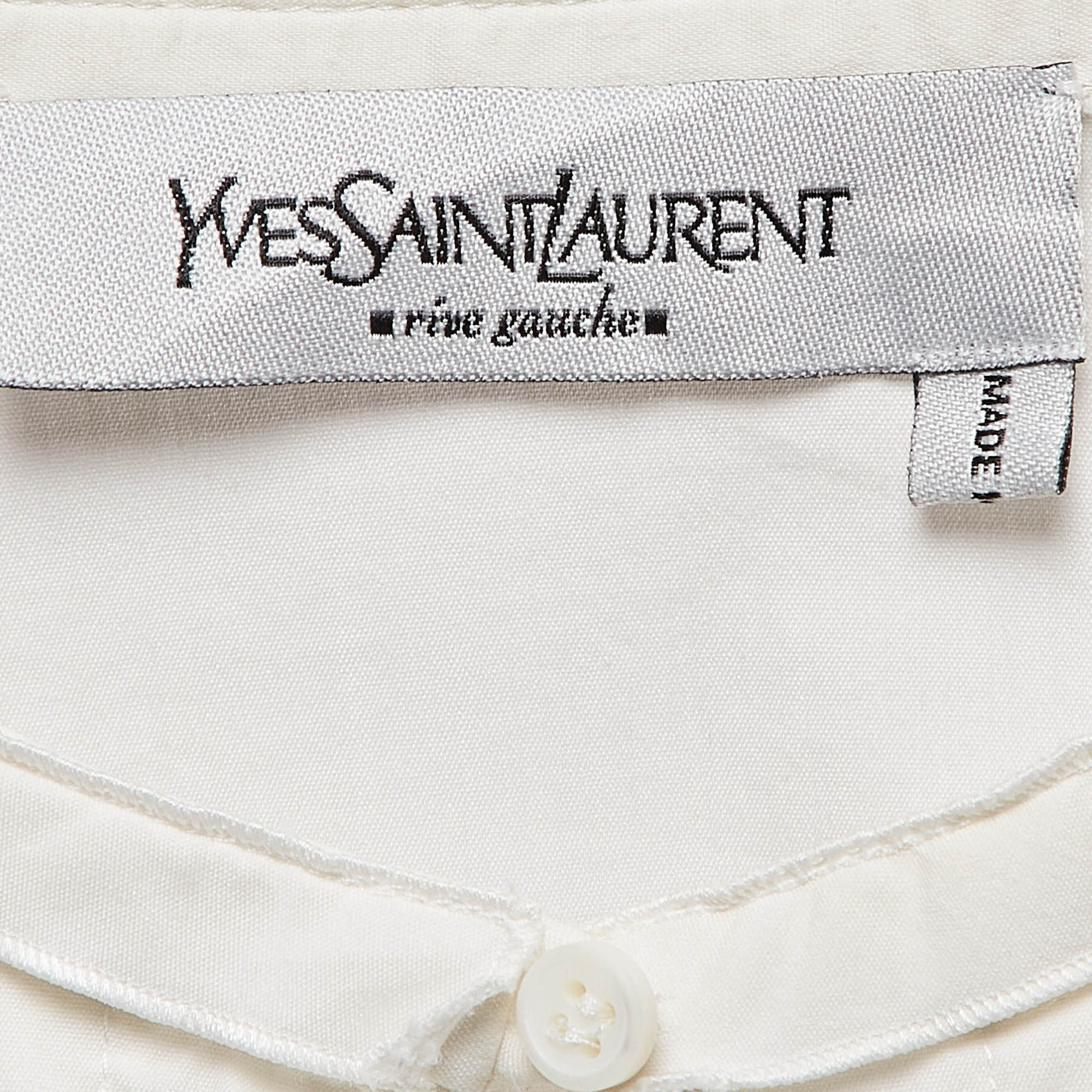 Yves Saint Laurent Paris Off-White Cotton Stretch Tie-Up Blouse L