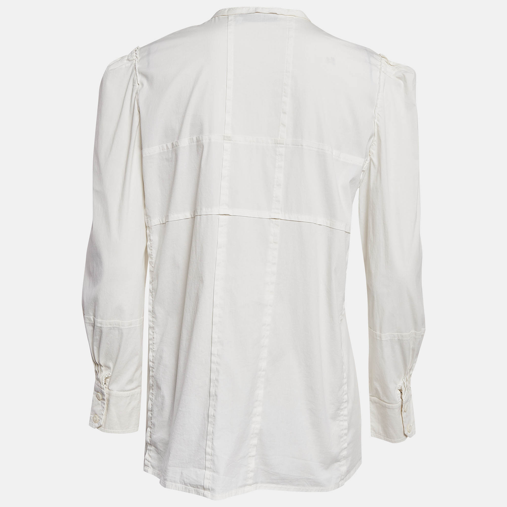 Yves Saint Laurent Paris Off-White Cotton Stretch Tie-Up Blouse L