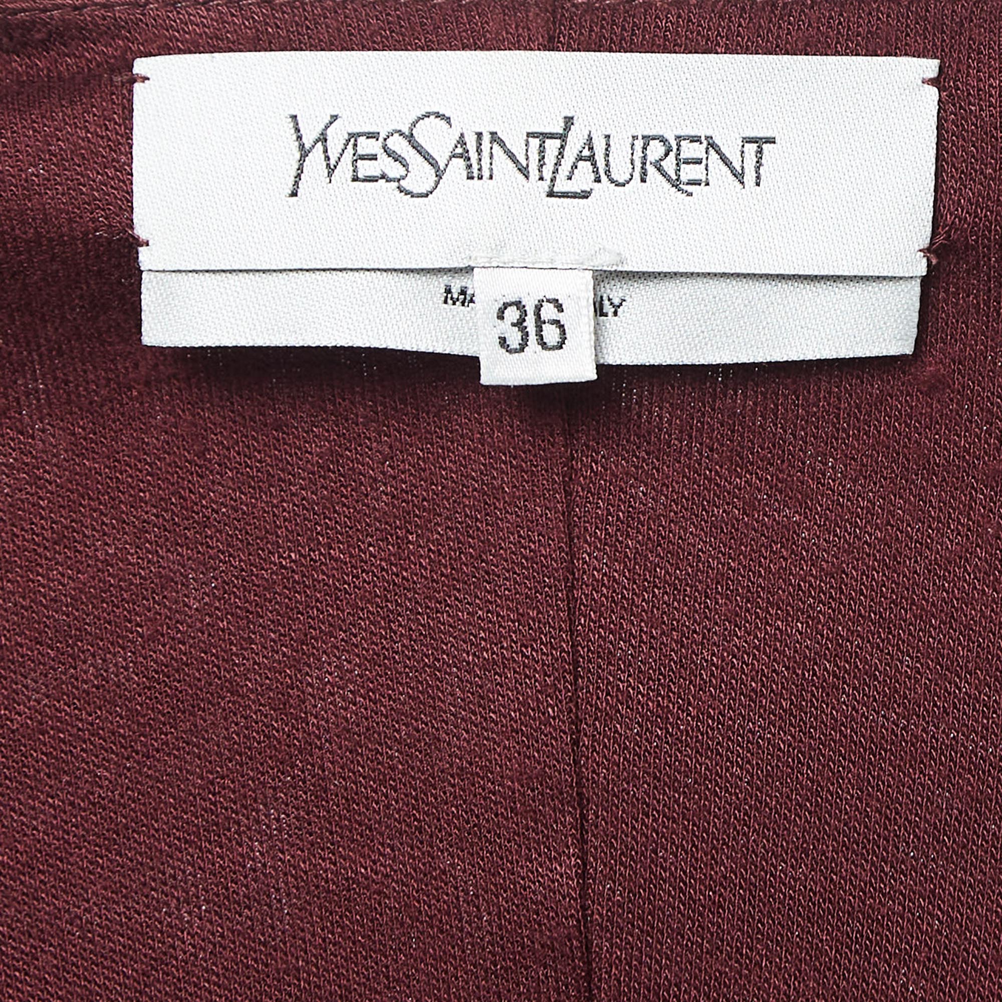 Saint Laurent Burgundy Knit Bow Detail Top S