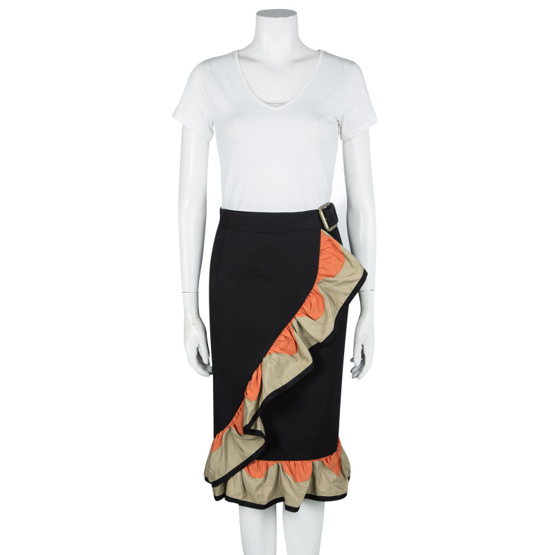 

Yves Saint Laurent SS'11 Black Cotton Contrast Ruffle Detail Wrap Skirt