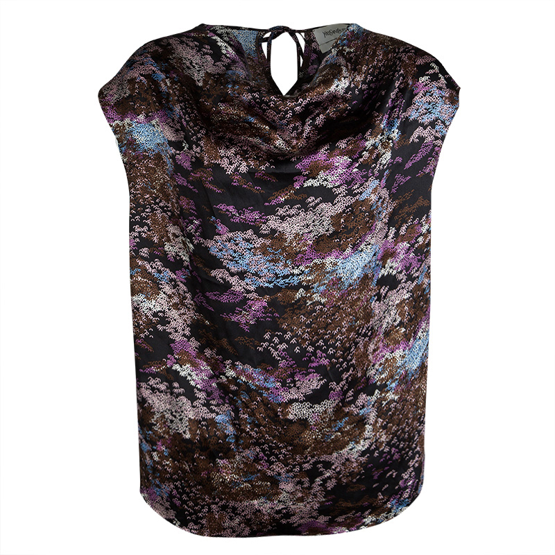 Image of Yves Saint Laurent Multicolor Printed Silk Sleeveless Top M