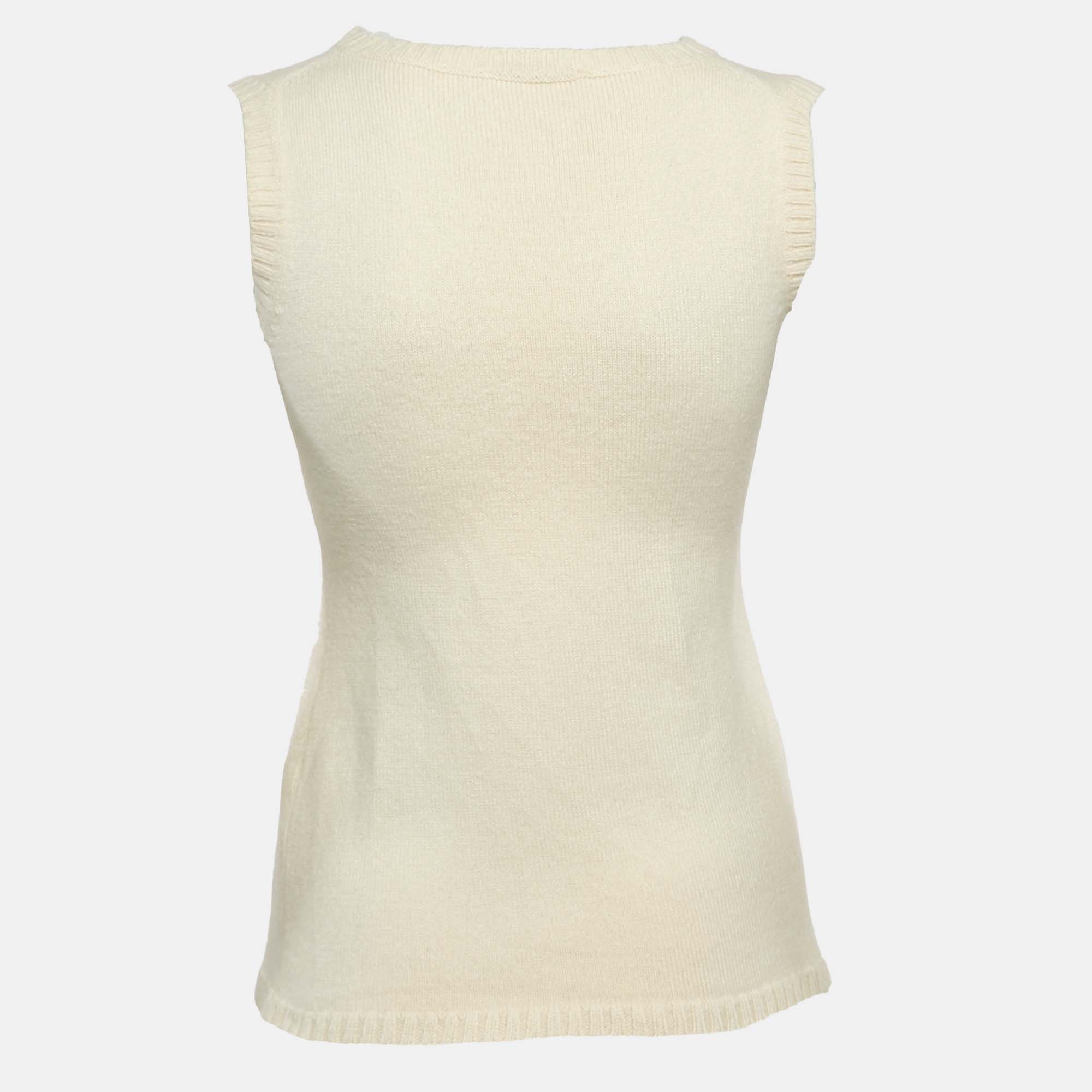 Yves Saint Laurent Vintage Cream Wool Sleeveless Sweater XS