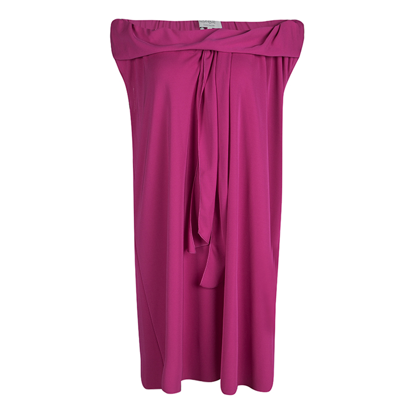 Image of Yves Saint Laurent Pink Knit Off Shoulder Sleeveless Shift Dress S