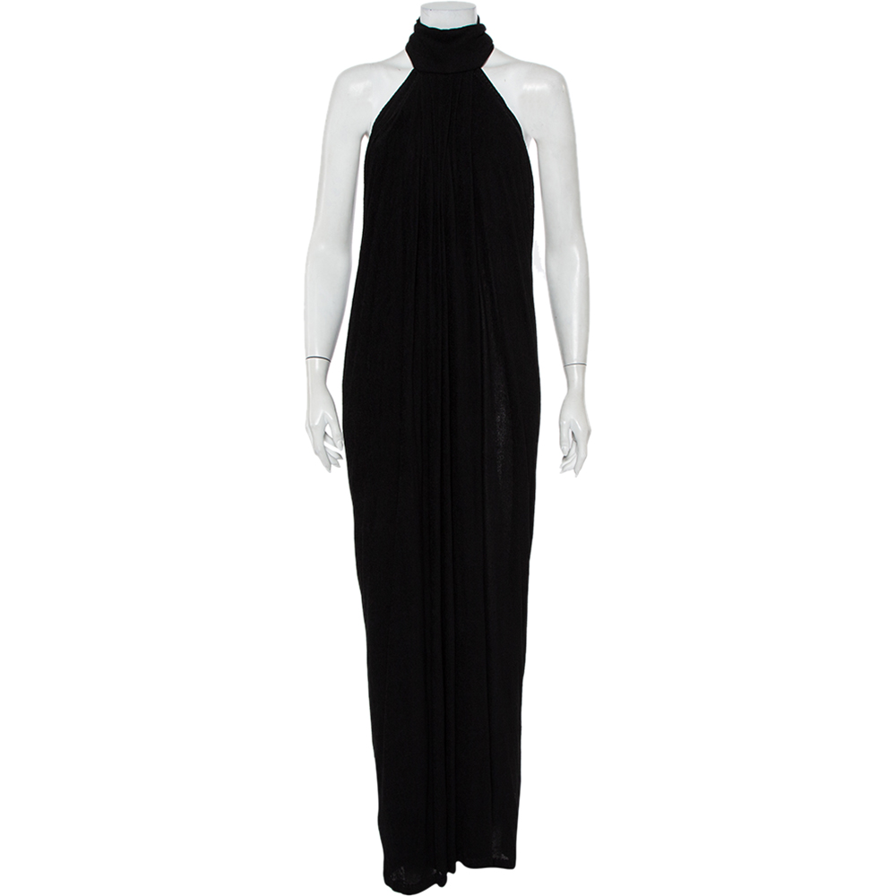 Yves Saint Laurent Black Terry Halter neck Maxi Dress XL