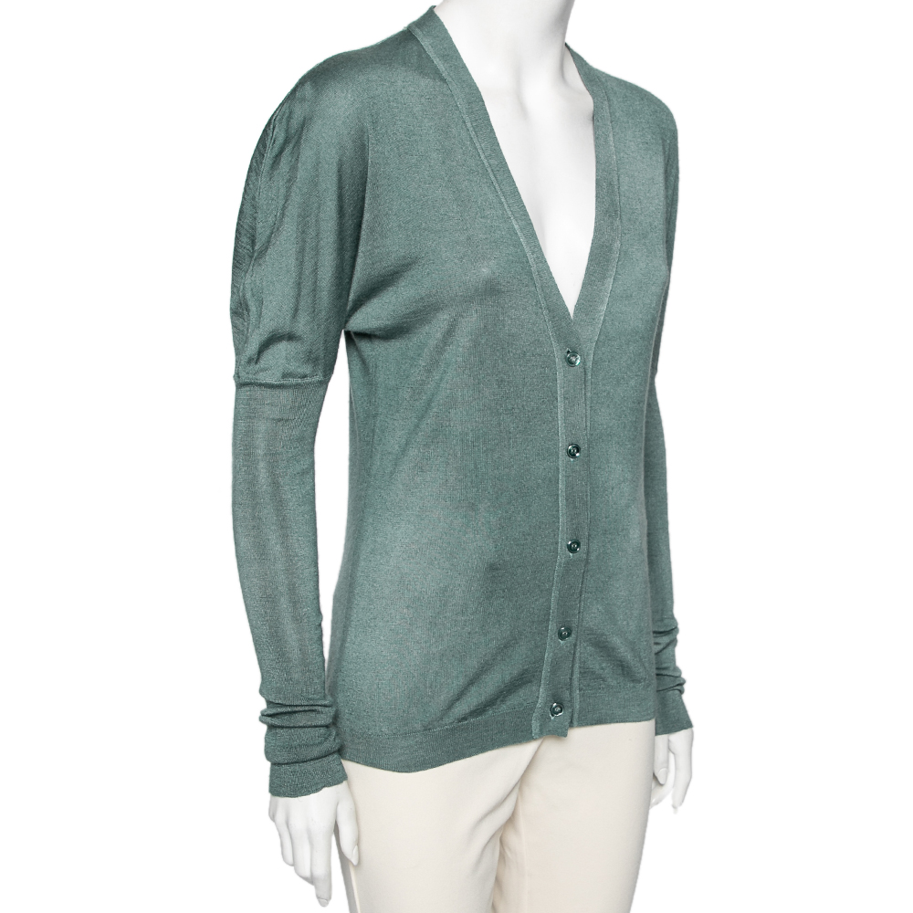 

Yves Saint Laurent Green Cashmere & Silk Button Front Cardigan