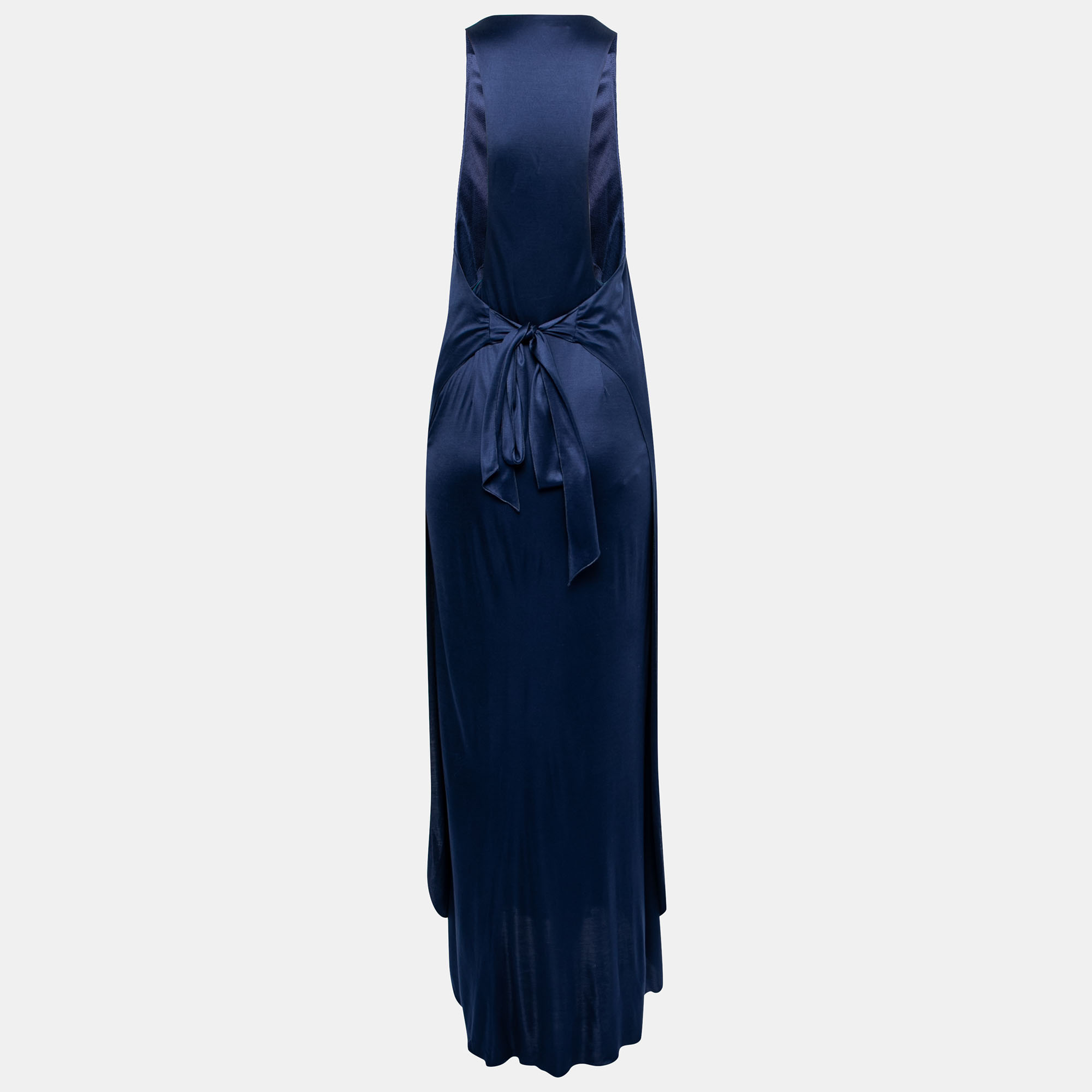 Yves Saint Laurent Blue Silk Knit Layered Sleeveless Maxi Dress S