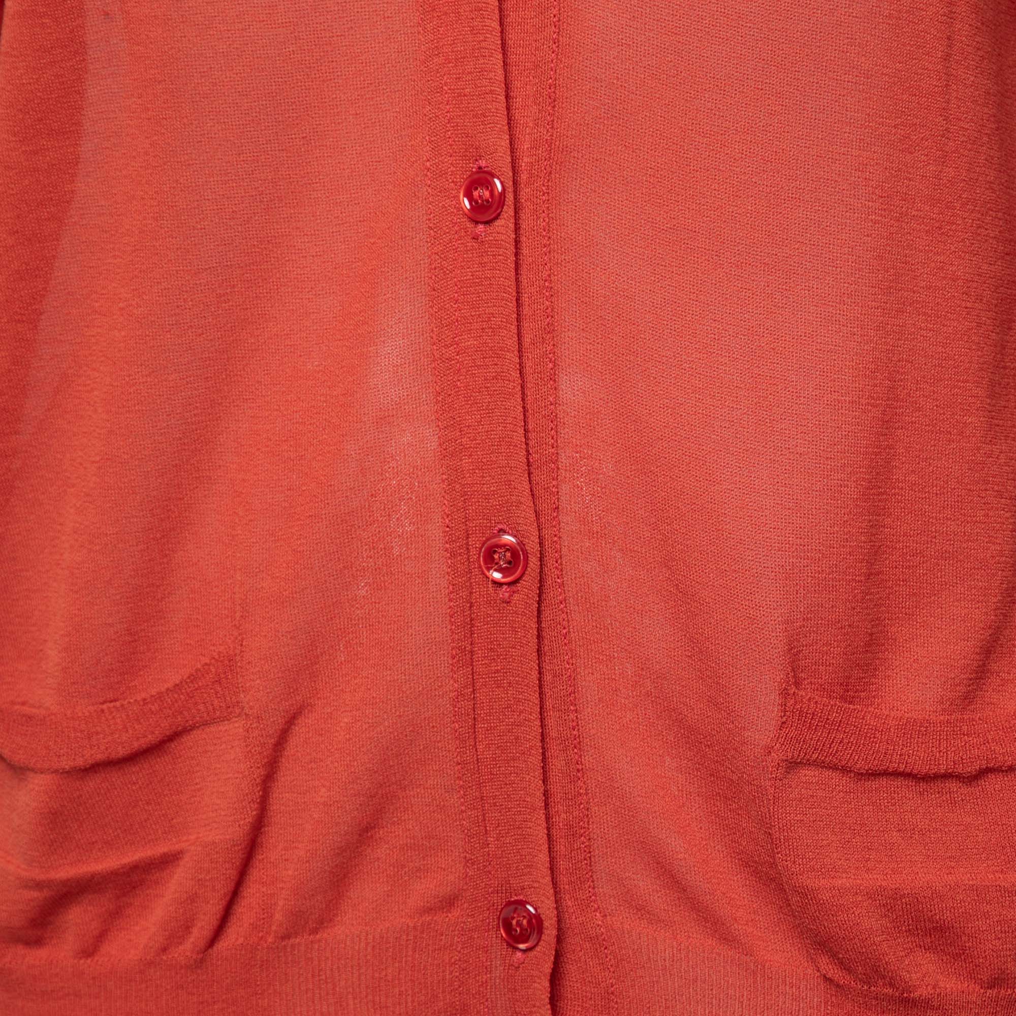 Yves Saint Laurent Rust Orange Cotton & Silk Knit Button Front Cardigan L