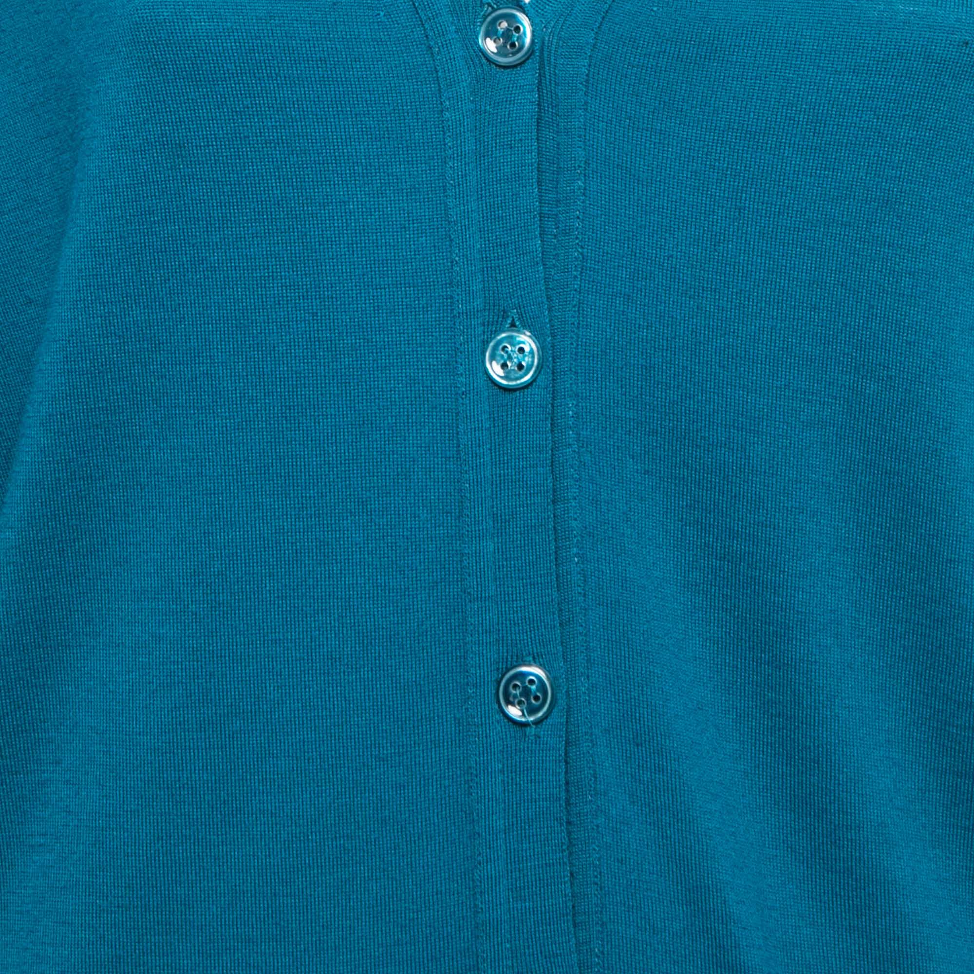 Yves Saint Laurent Blue Wool Knit Button Front Cardigan S