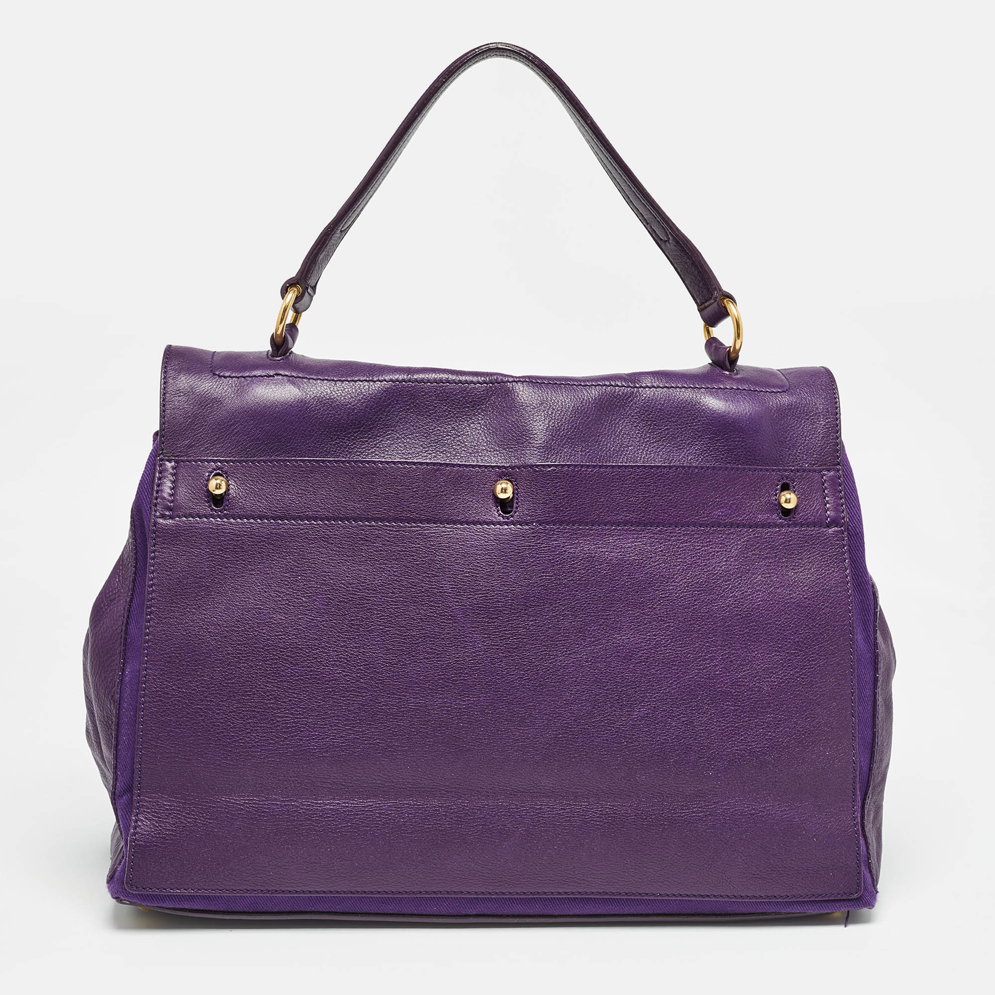 Yves Saint Laurent Purple Canvas And Leather Large Muse Two Top Handle Bag