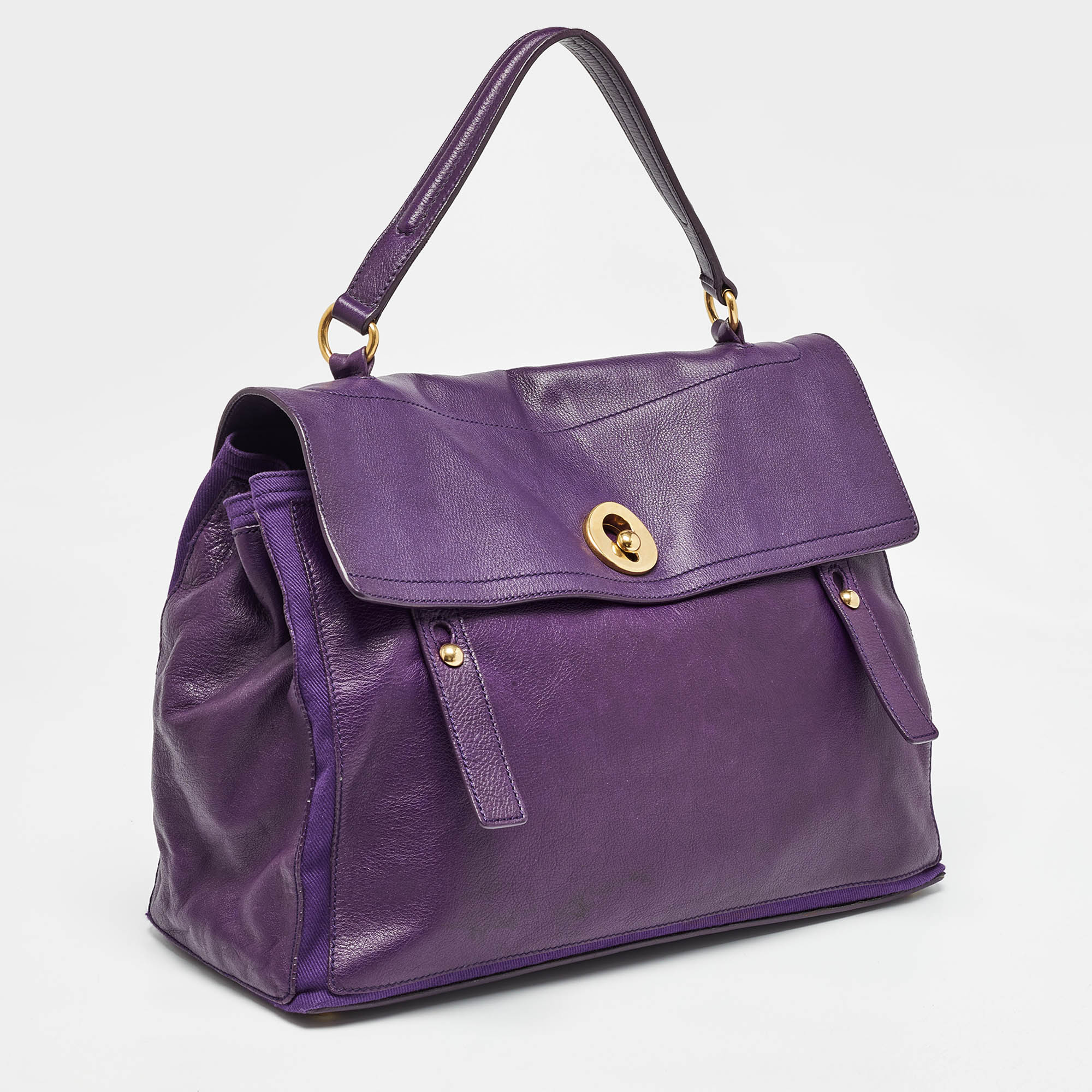 Yves Saint Laurent Purple Canvas And Leather Large Muse Two Top Handle Bag