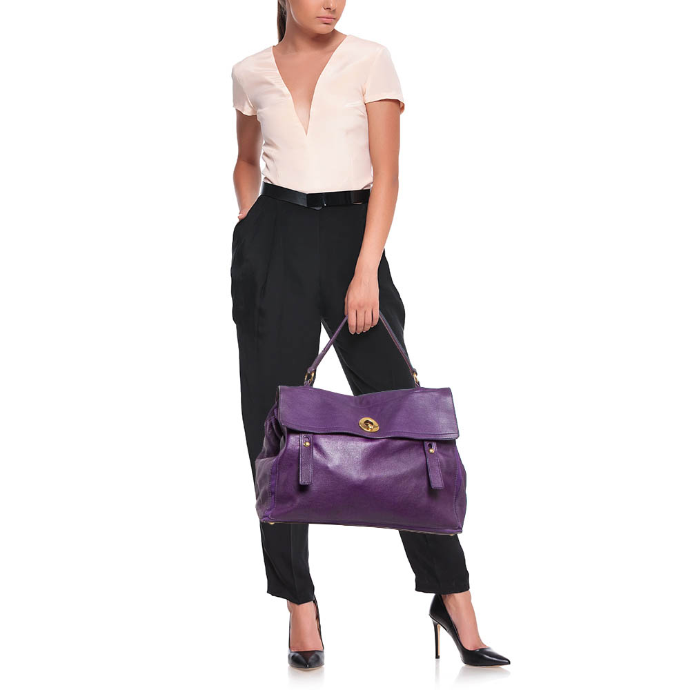 Yves Saint Laurent Purple Canvas And Leather Large Muse Two Top Handle Bag