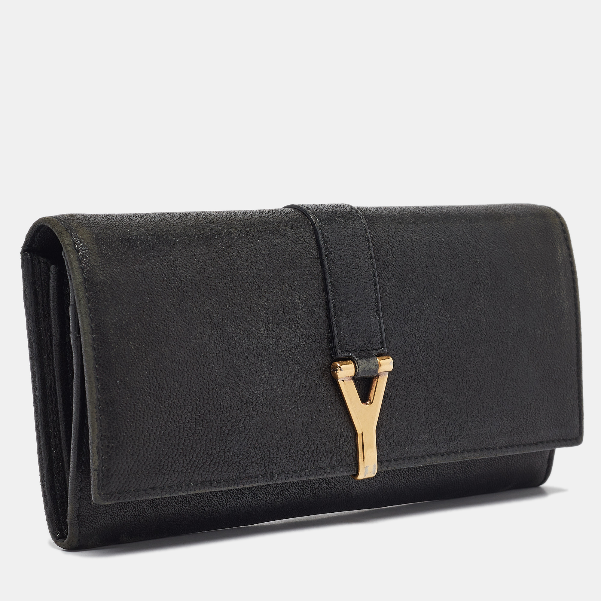 Yves Saint Laurent Black Leather Y Line Continental Wallet