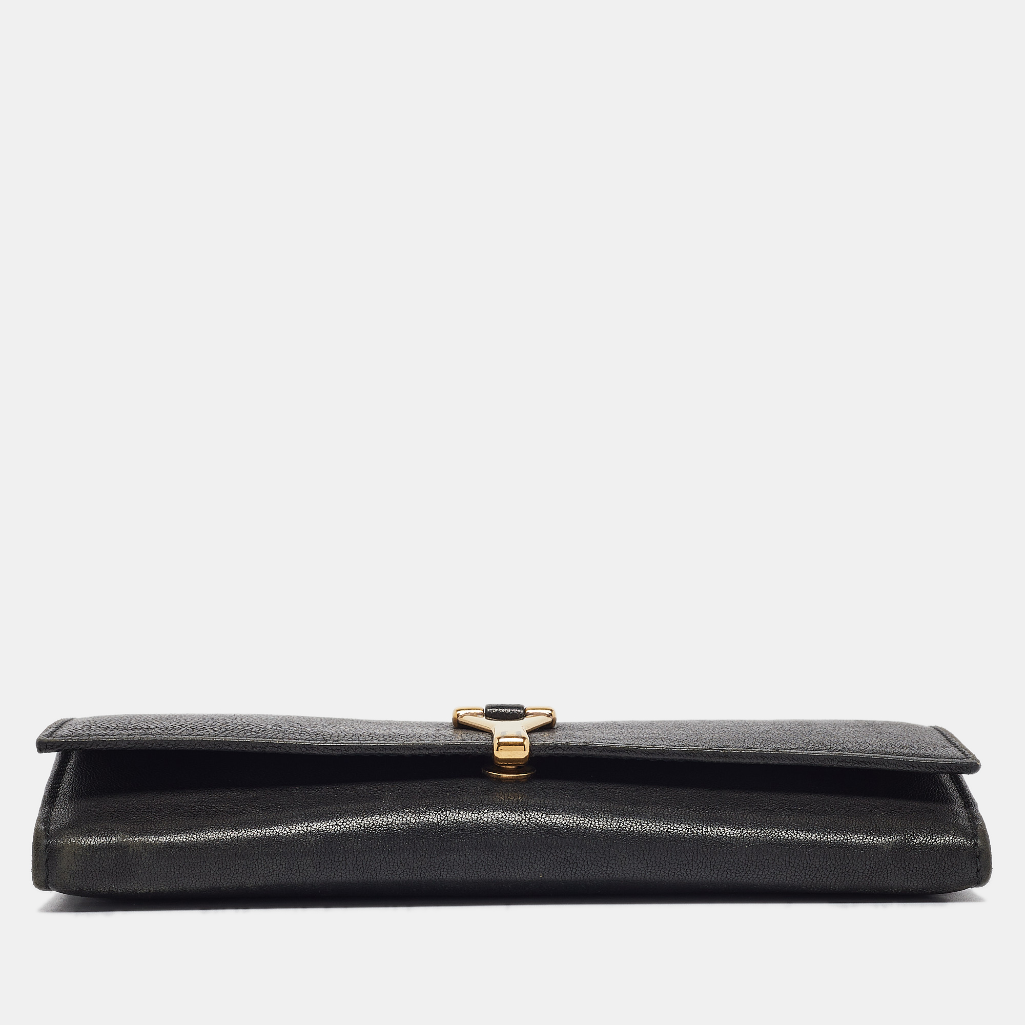 Yves Saint Laurent Black Leather Y Line Continental Wallet