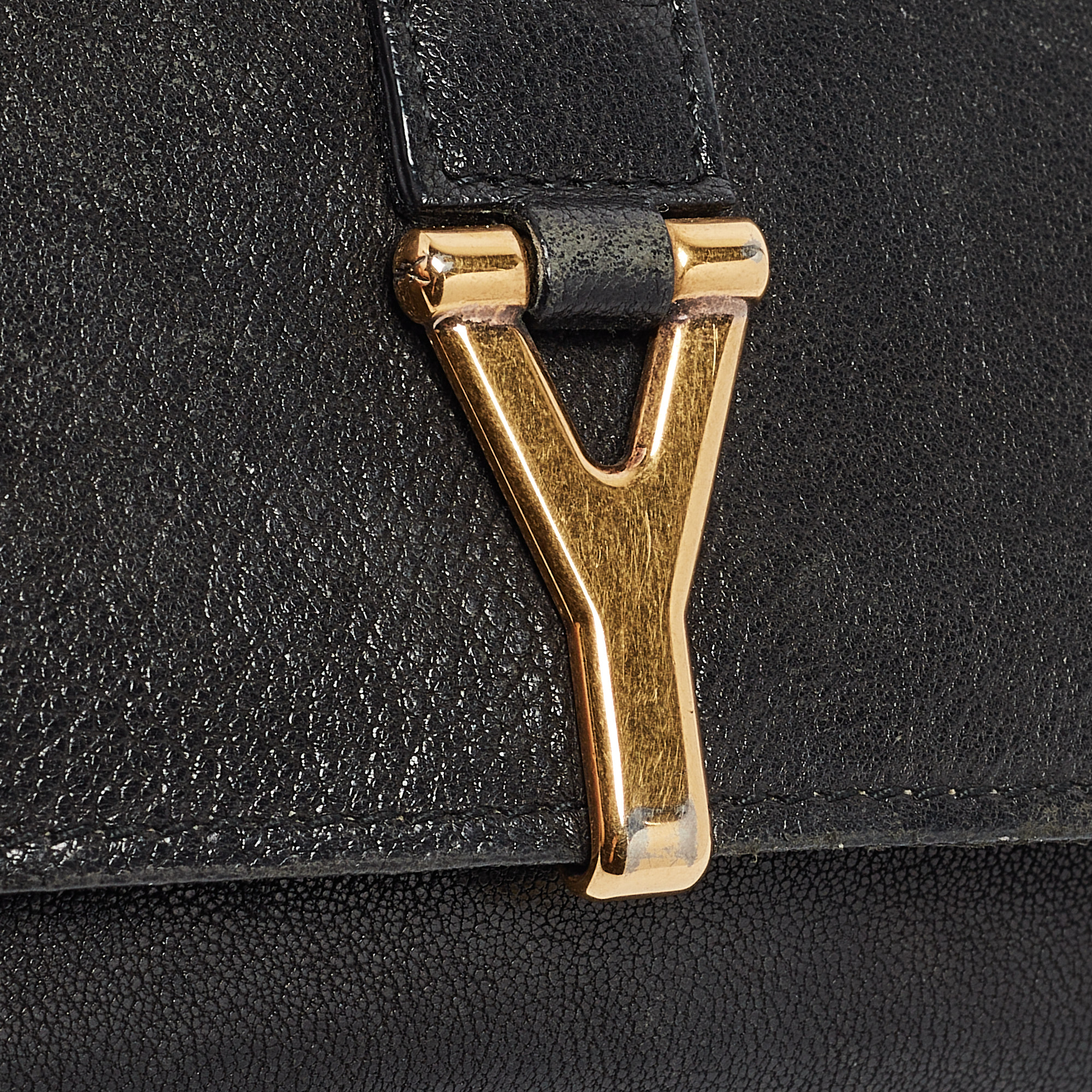 Yves Saint Laurent Black Leather Y Line Continental Wallet