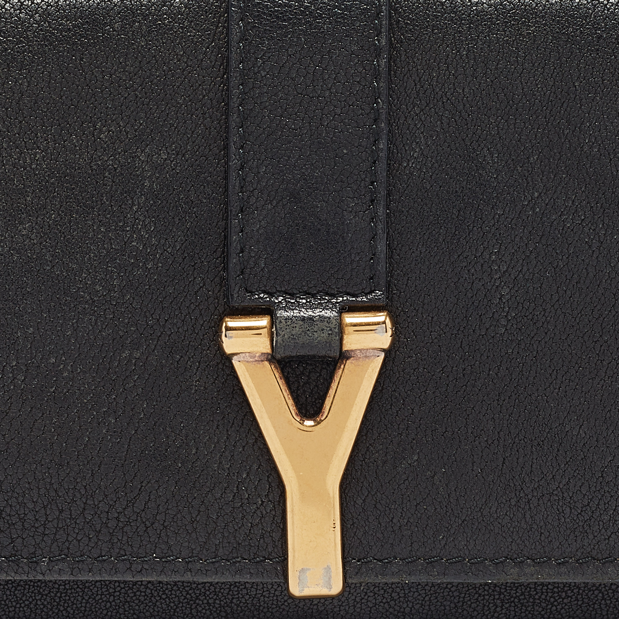 Yves Saint Laurent Black Leather Y Line Continental Wallet