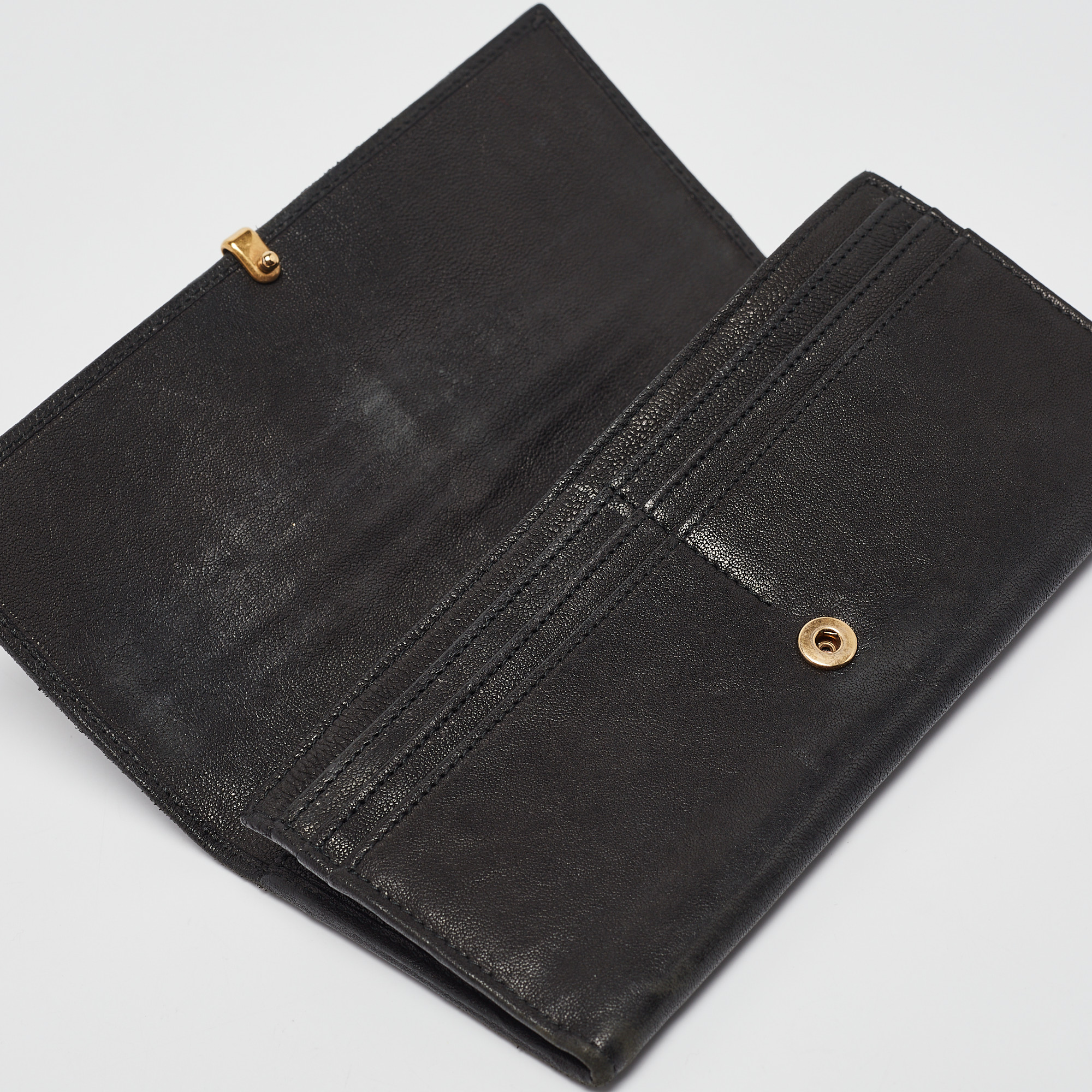 Yves Saint Laurent Black Leather Y Line Continental Wallet