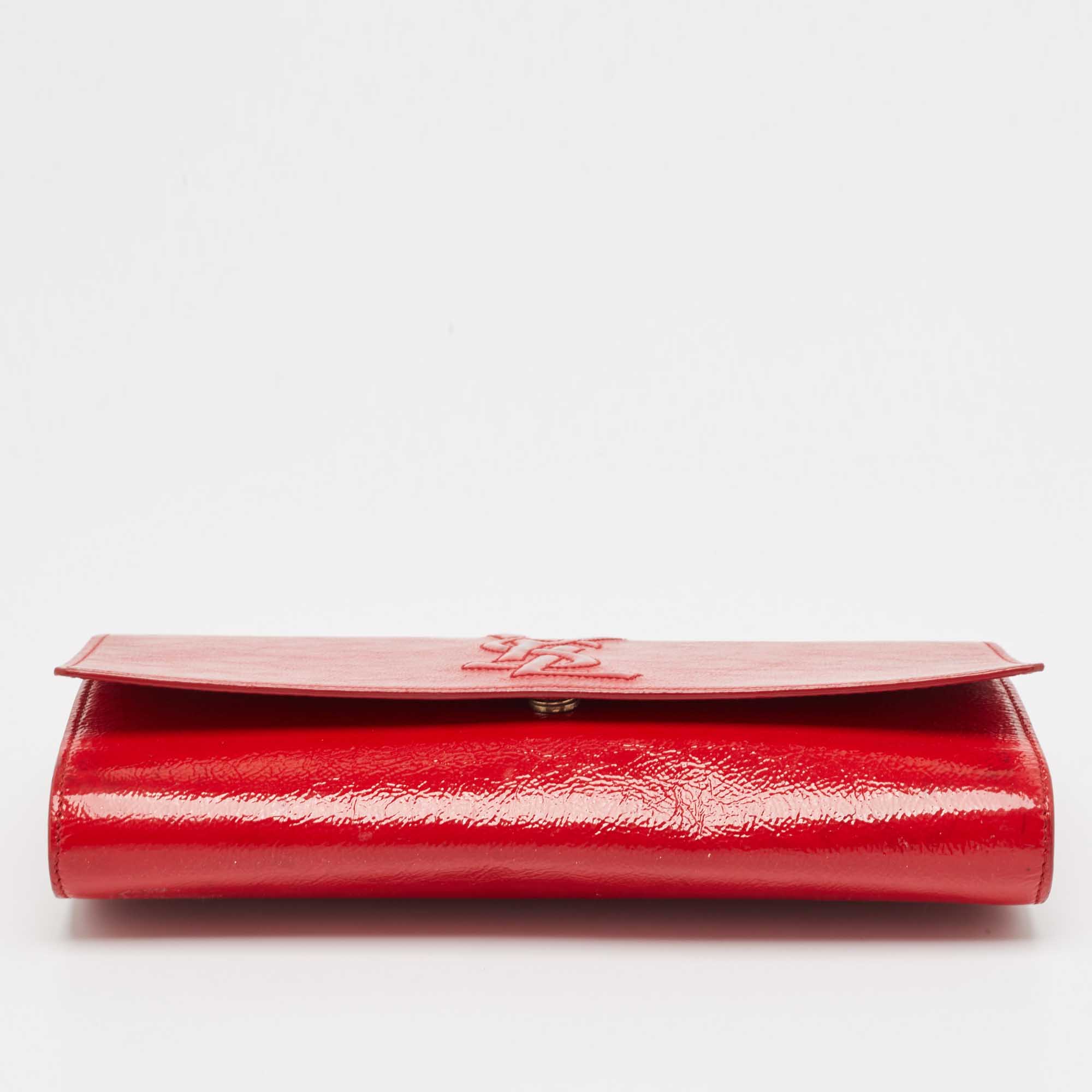 Yves Saint Laurent Red Patent Leather Belle De Jour Flap Clutch