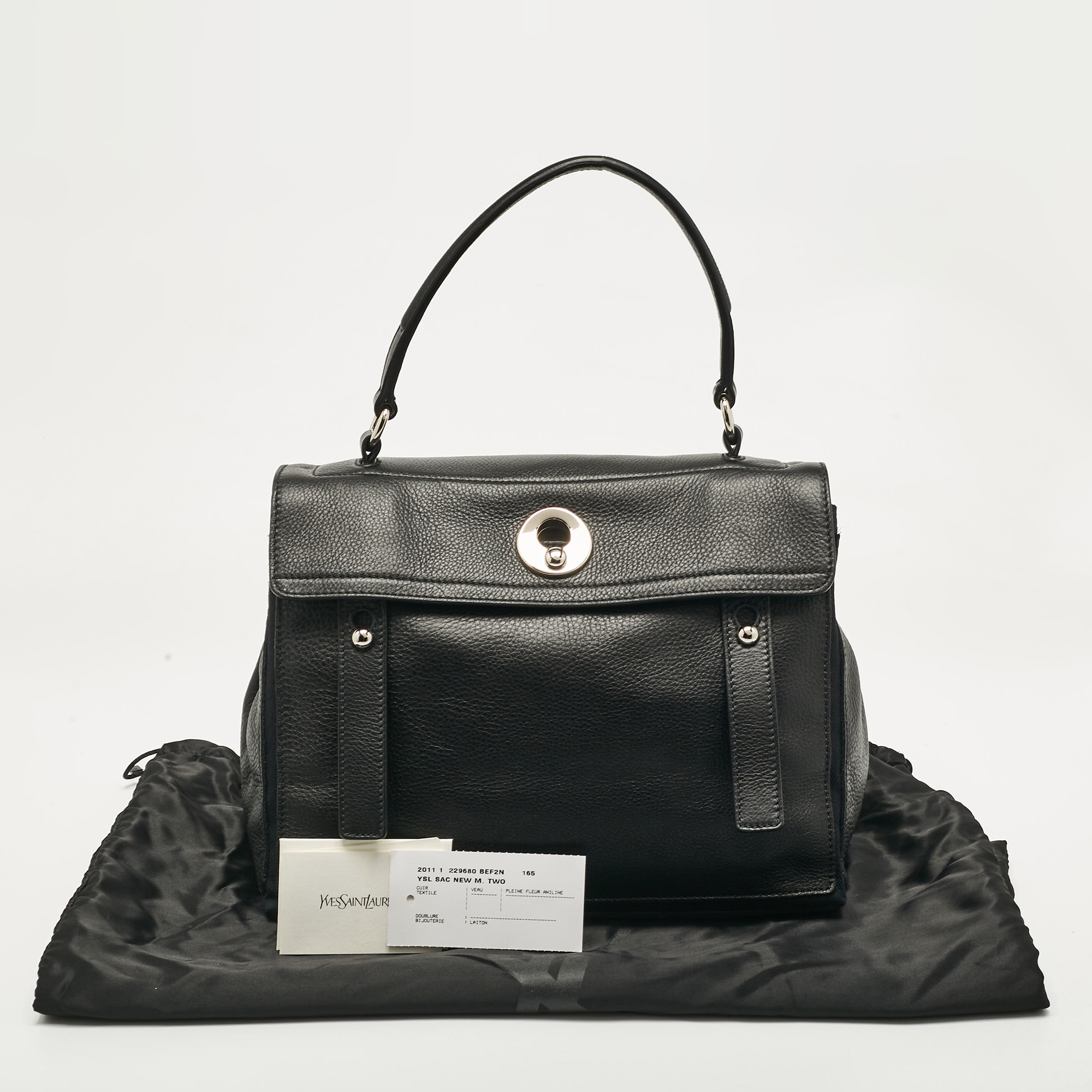 Yves Saint Laurent Black Leather Medium Muse Two Top Handle Bag