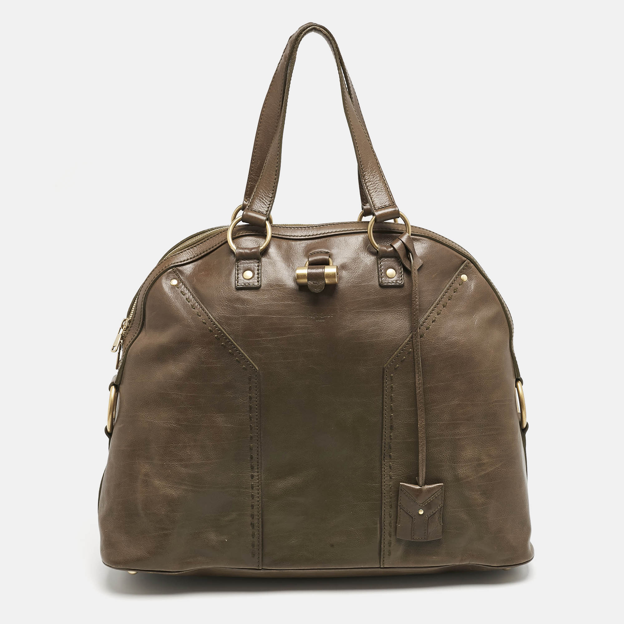 Yves Saint Laurent Olive Green Leather Oversized Muse Bag