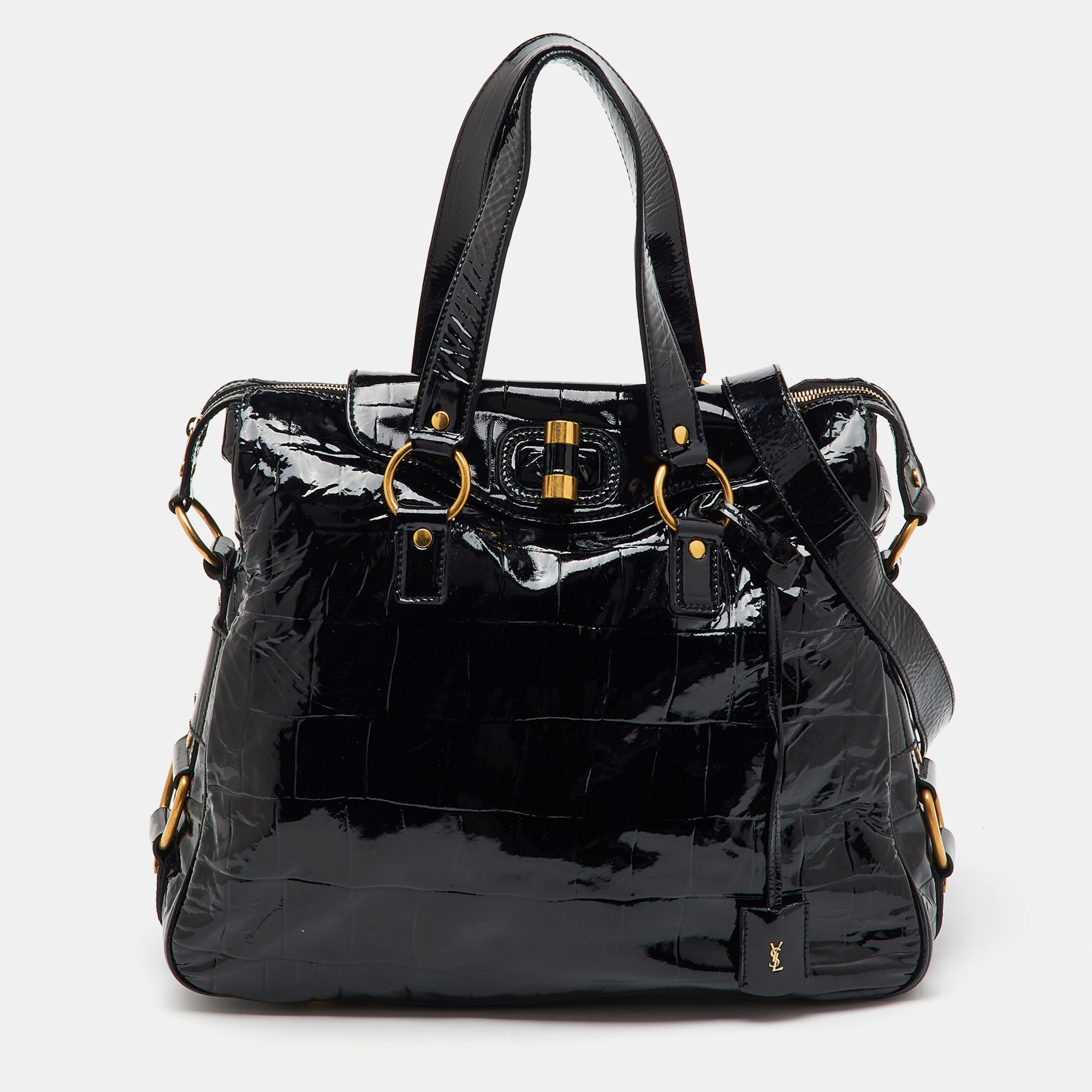 Yves Saint Laurent Black Croc Embossed Patent Leather Muse Messenger Bag
Yves Saint Laurent Black Croc Embossed Patent Leather Muse Messenger Bag