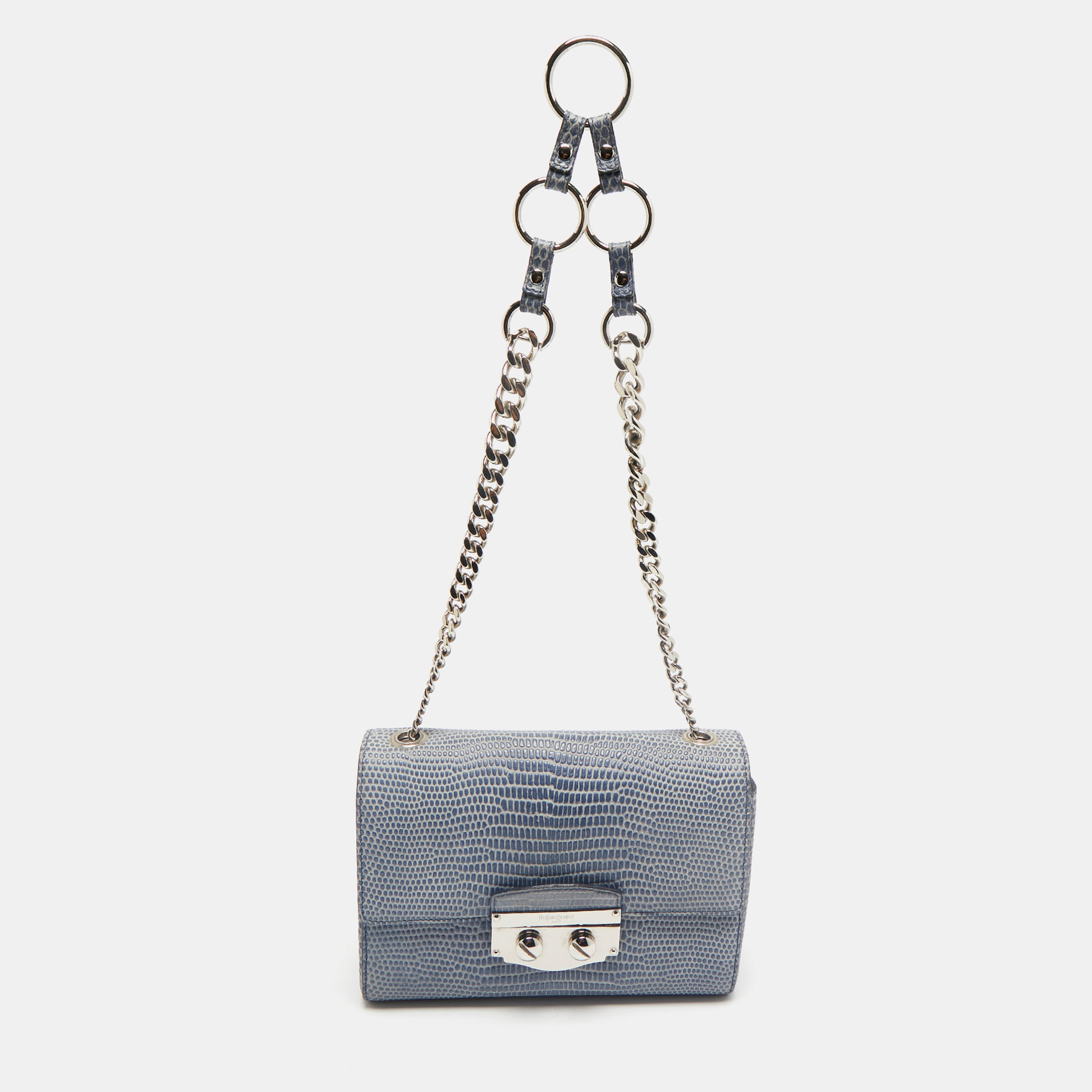Yves Saint Laurent Blue Lizard Embossed Leather Le Sixieme Shoulder Bag
Yves Saint Laurent Blue Lizard Embossed Leather Le Sixieme Shoulder Bag